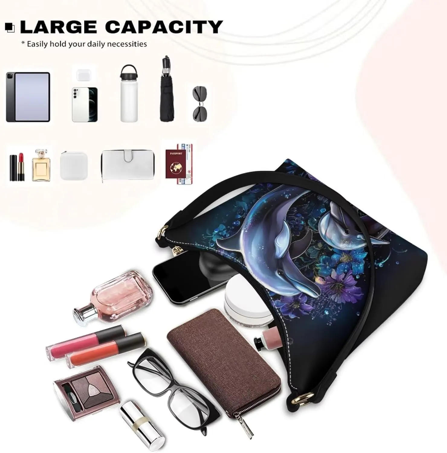 BLeather Underarm Bag for Women Shoulder Handbag with Zipper Fashion Travel Purse