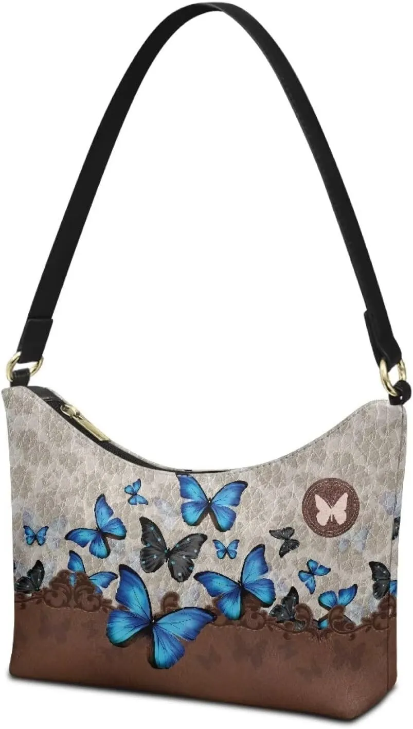 BLeather Underarm Bag for Women Shoulder Handbag with Zipper Fashion Travel Purse