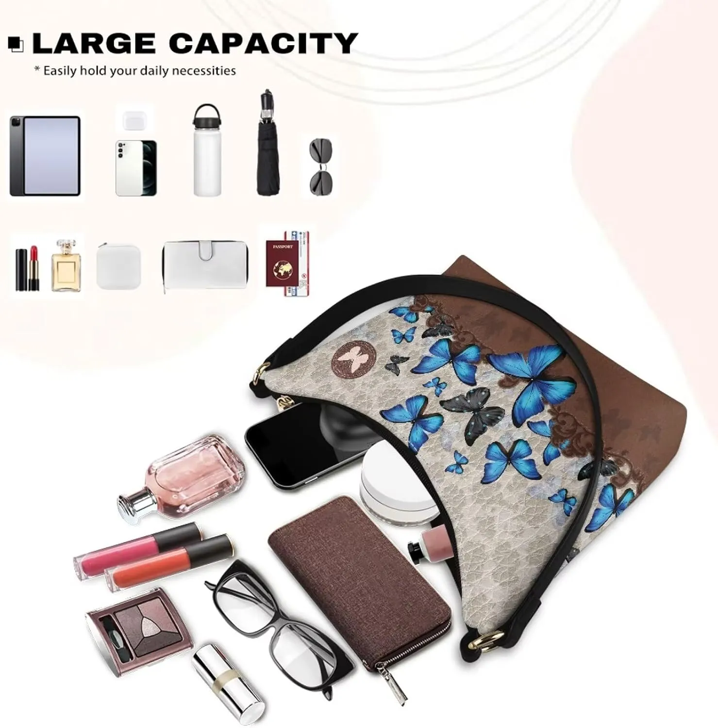 BLeather Underarm Bag for Women Shoulder Handbag with Zipper Fashion Travel Purse