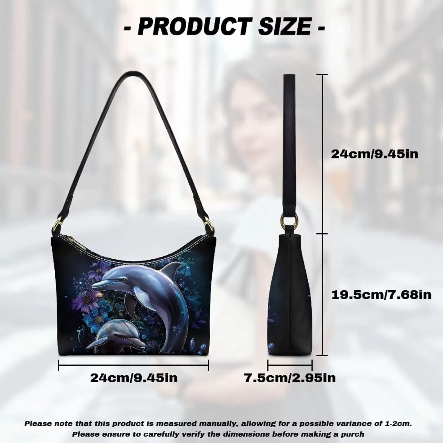 BLeather Underarm Bag for Women Shoulder Handbag with Zipper Fashion Travel Purse