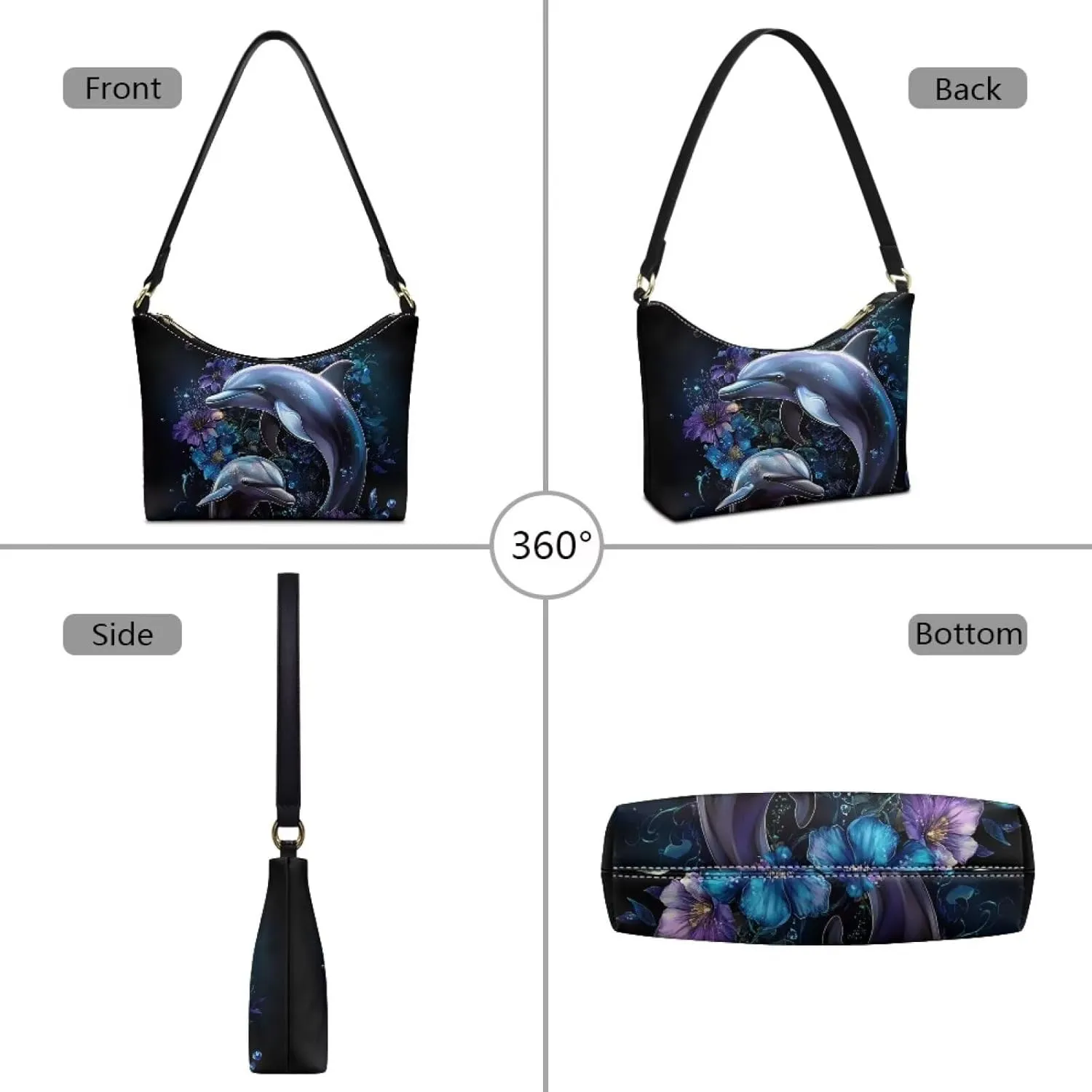 BLeather Underarm Bag for Women Shoulder Handbag with Zipper Fashion Travel Purse