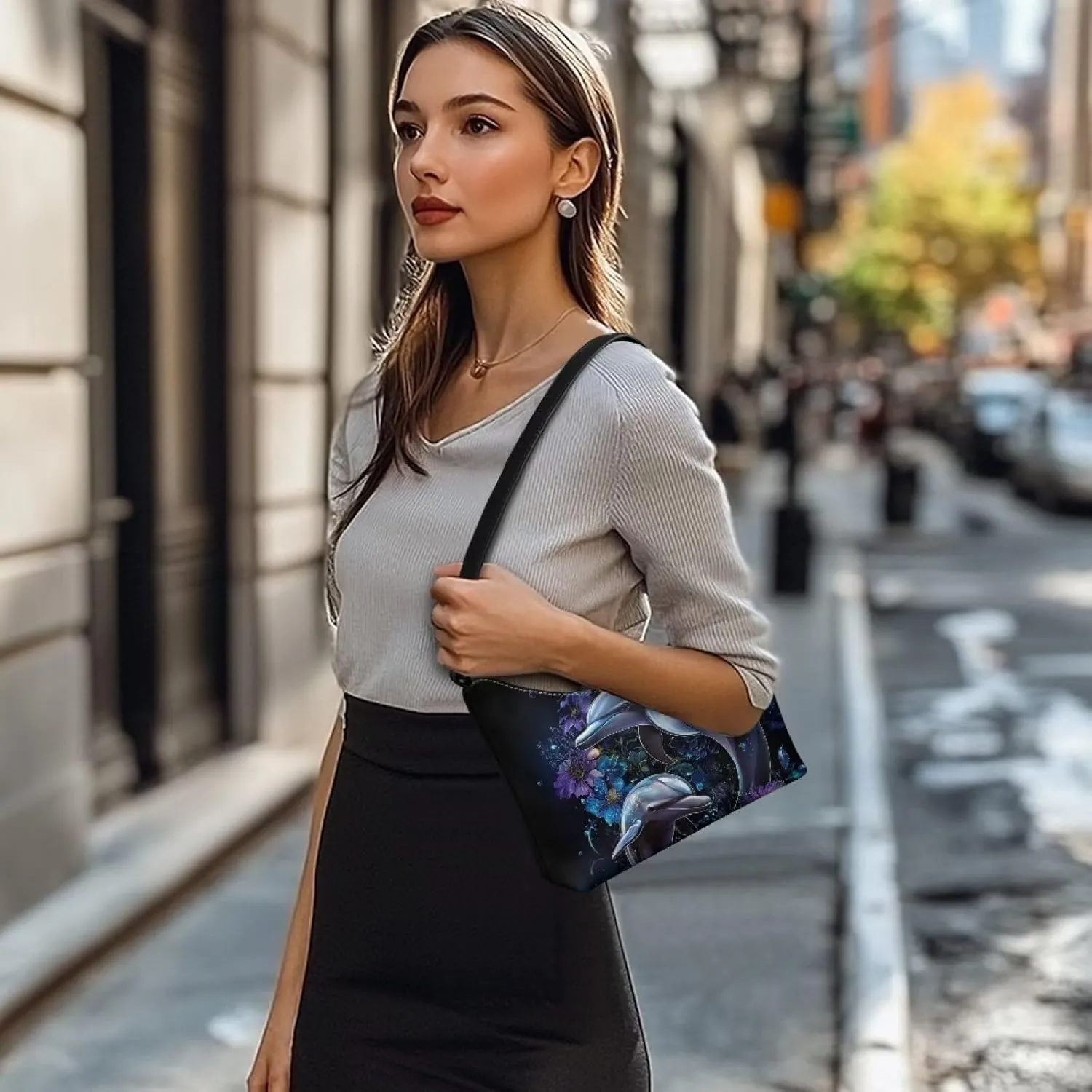 BLeather Underarm Bag for Women Shoulder Handbag with Zipper Fashion Travel Purse