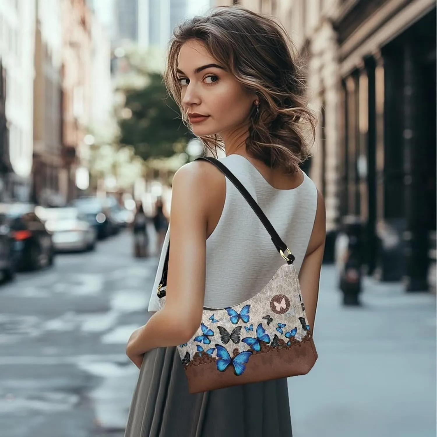 BLeather Underarm Bag for Women Shoulder Handbag with Zipper Fashion Travel Purse