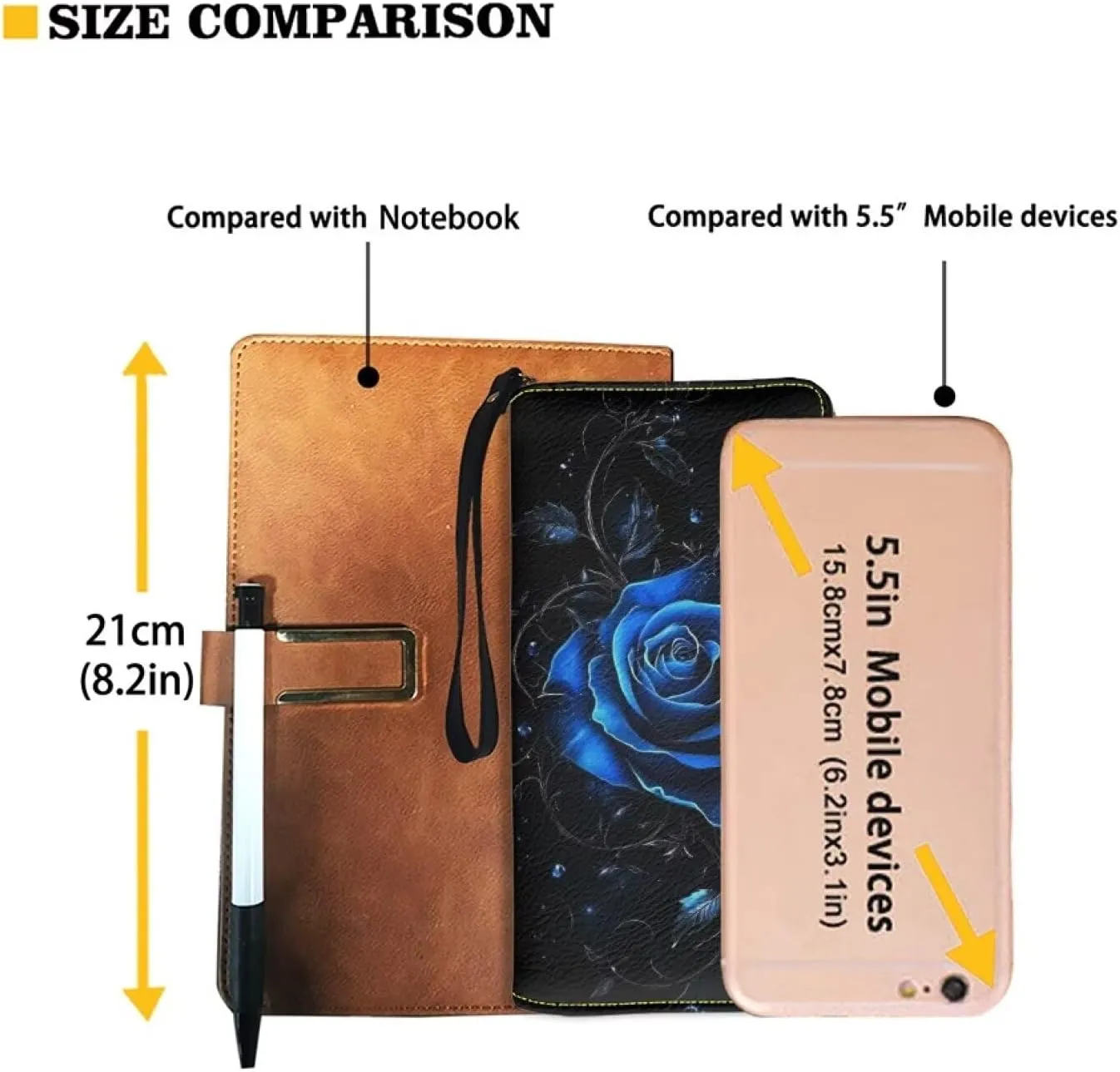 Blue Rose Wallets for Women RFID Blocking Zipper Card Holder Clutch Wristlet Leather Long Purse