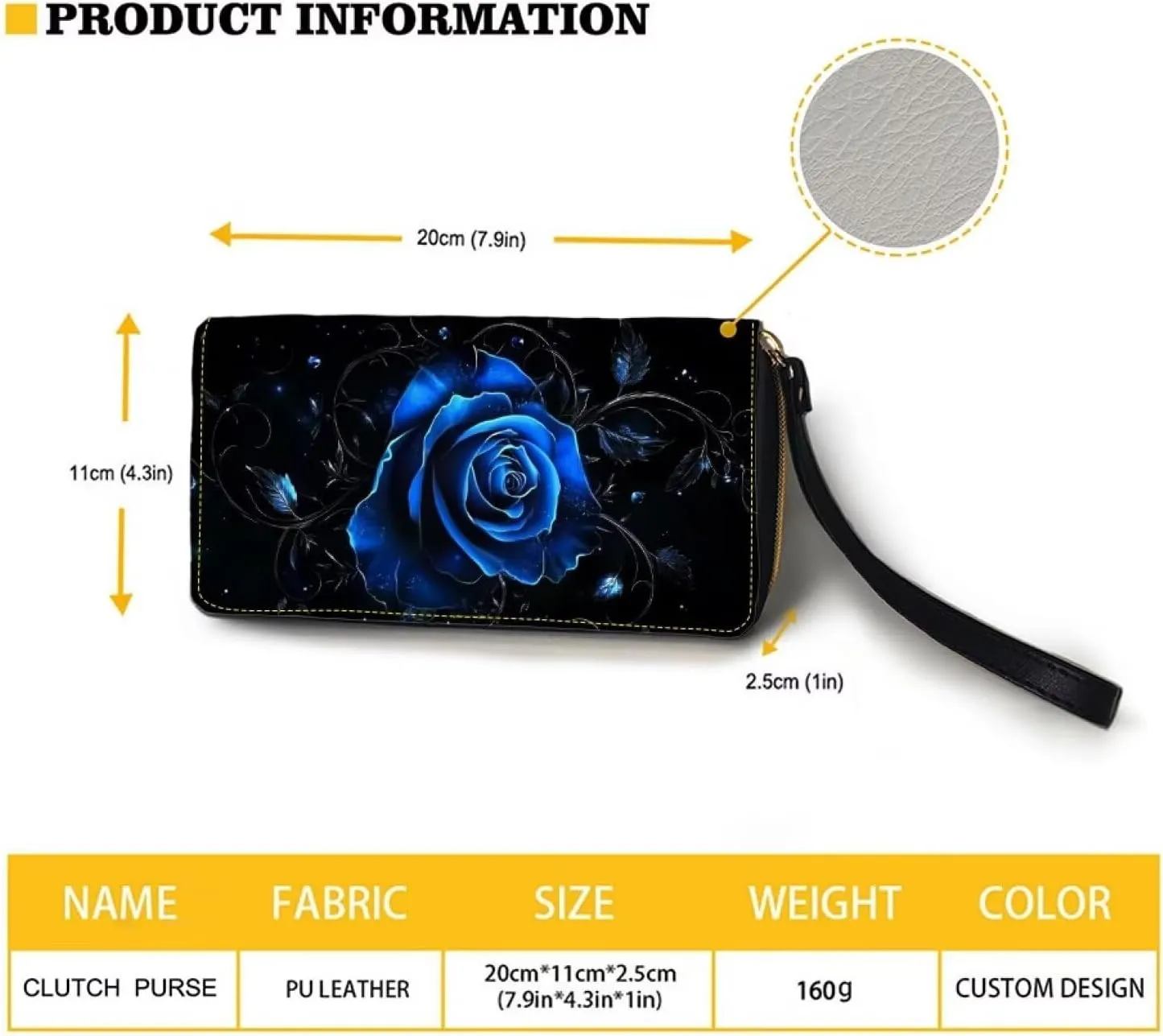 Blue Rose Wallets for Women RFID Blocking Zipper Card Holder Clutch Wristlet Leather Long Purse