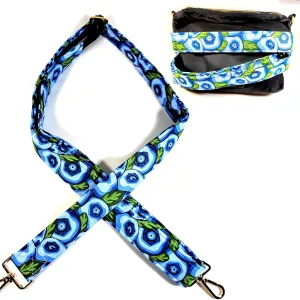 Blueberry Guitar Style Bag Strap - Blueberries Cross Body Strap - Custom Hardware Color- Adjustable -Double Padded-Durable- (2" Width, Gun Metal(Black))