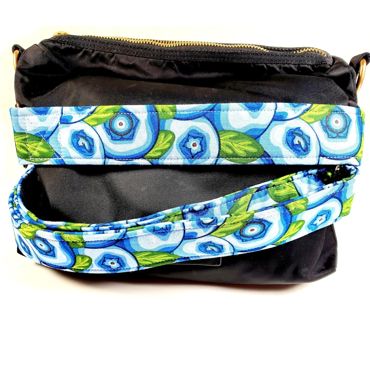 Blueberry Guitar Style Bag Strap - Blueberries Cross Body Strap - Custom Hardware Color- Adjustable -Double Padded-Durable- (2" Width, Gun Metal(Black))