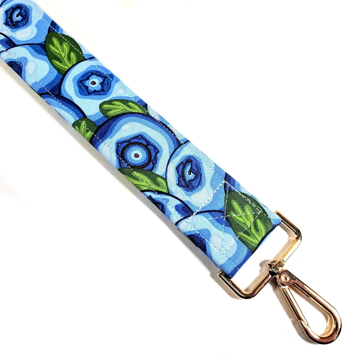 Blueberry Guitar Style Bag Strap - Blueberries Cross Body Strap - Custom Hardware Color- Adjustable -Double Padded-Durable- (2" Width, Gun Metal(Black))