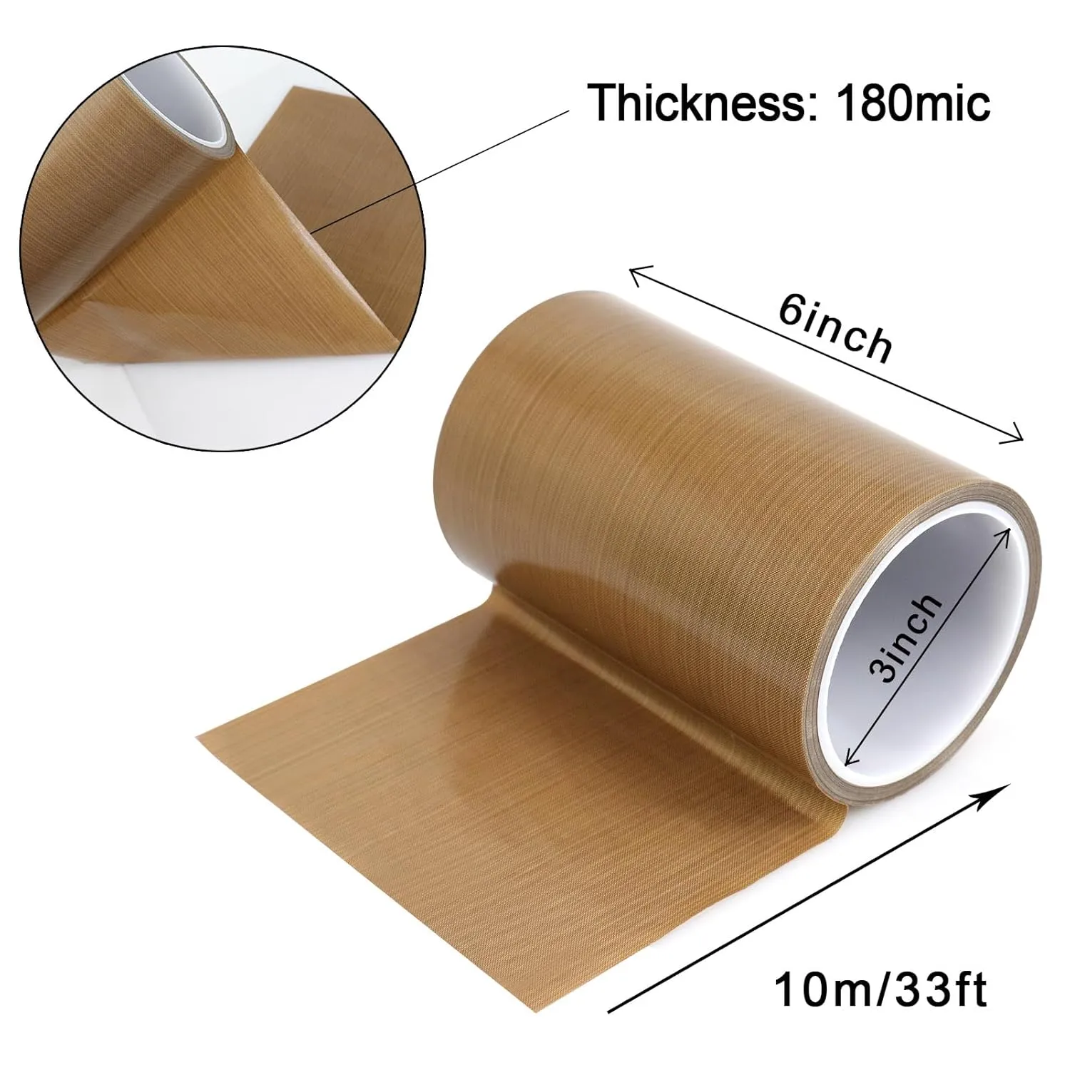 BOMEI PACK PTFE Glass Cloth Tape, 6 "x 33 ft High Temperature PTFE Tape Abrasion Resistant Surface Protection for Vacuum Sealer Machine