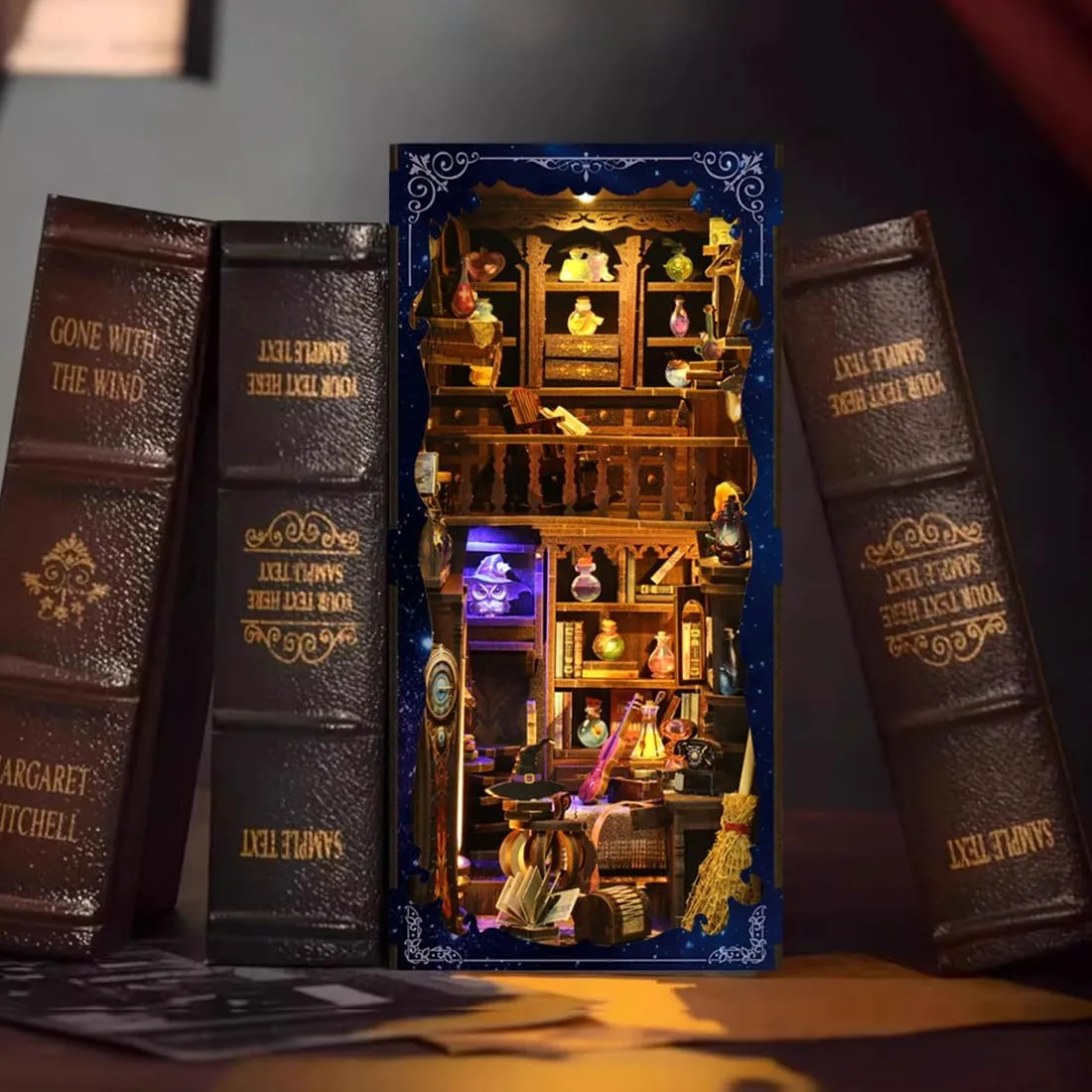 Book Nook Alley Kit, Wooden Cool Book Nook Alley, DIY Bookshelf Miniature Scenes, Bookshelf Model Kit, Book Nook Kits for Adults Fantasy - Magic Study House