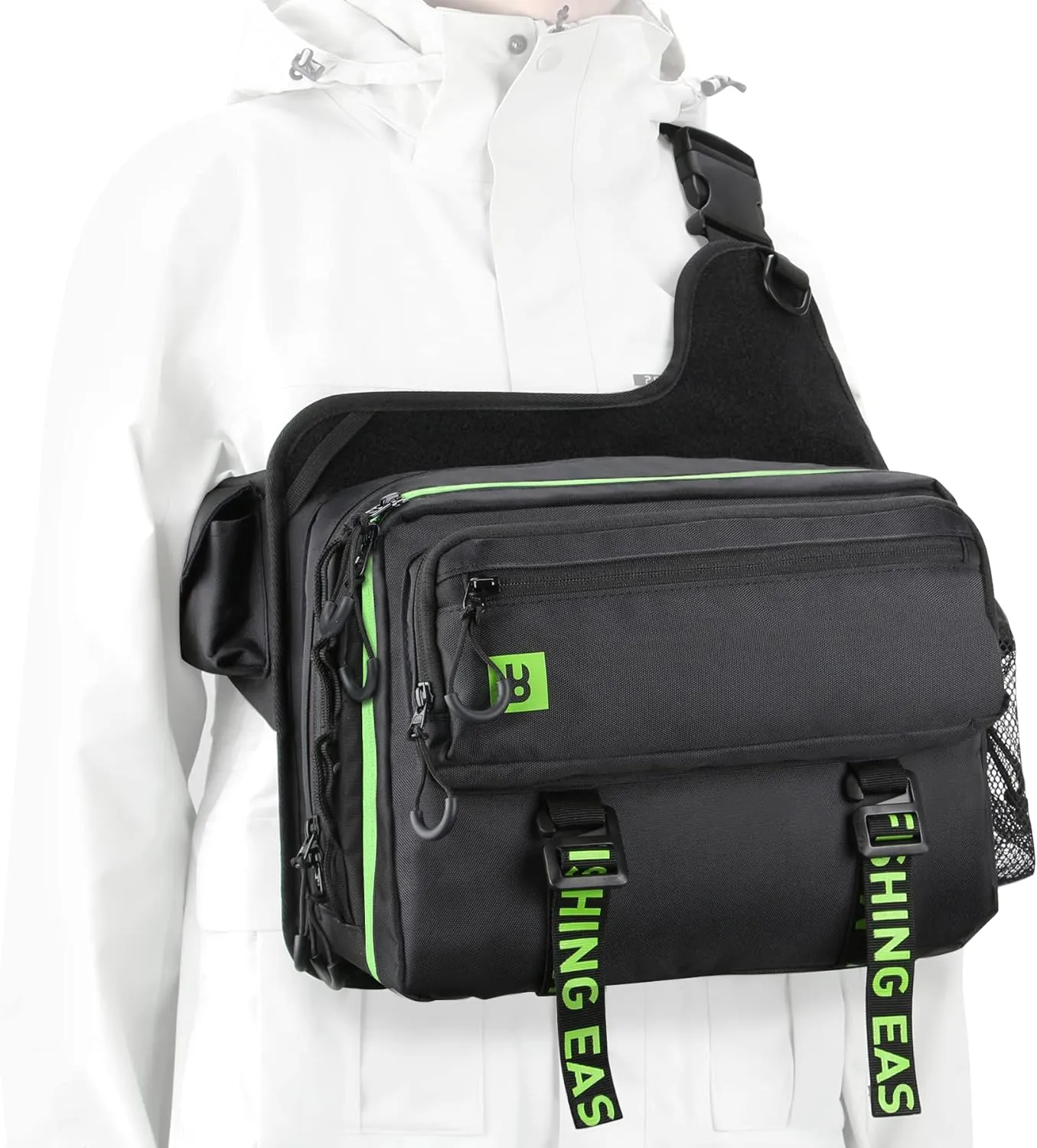 Booms Fishing Tackle Storage Bag - IB1 Fishing Gear Bag with Lures Operation Tray - Saltwater & Freshwater Fly Fishing Sling Bag for Men