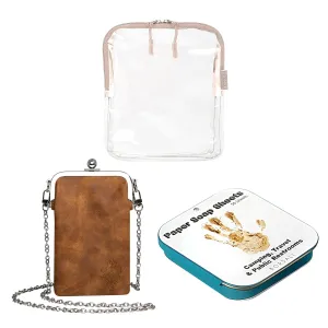 BORSALI Taupe TSA Quart Size Bag Approved for Carry On Travel with Brown Small Crossbody Bag for Women and Paper Soap Sheets 1 Case with 50 Sheets To Go