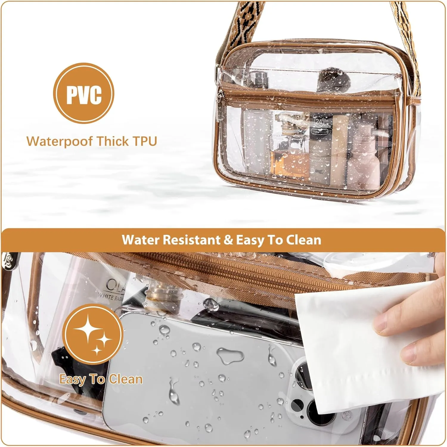 BOSTANTEN Clear Bag for Women Stadium Approved Clear Bags Small Crossbody Purse Trendy for Concerts Sports Events