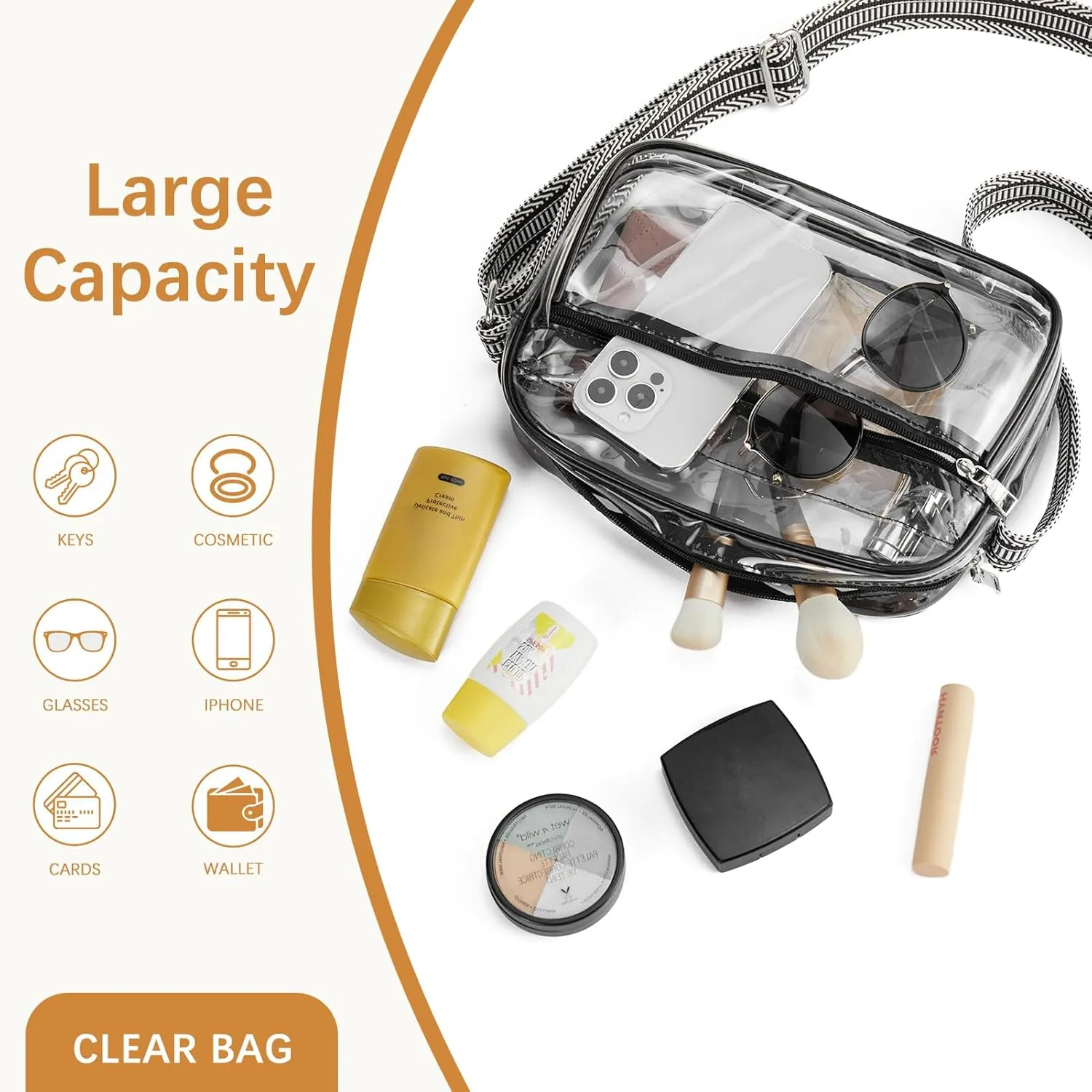 BOSTANTEN Clear Bag for Women Stadium Approved Clear Bags Small Crossbody Purse Trendy for Concerts Sports Events