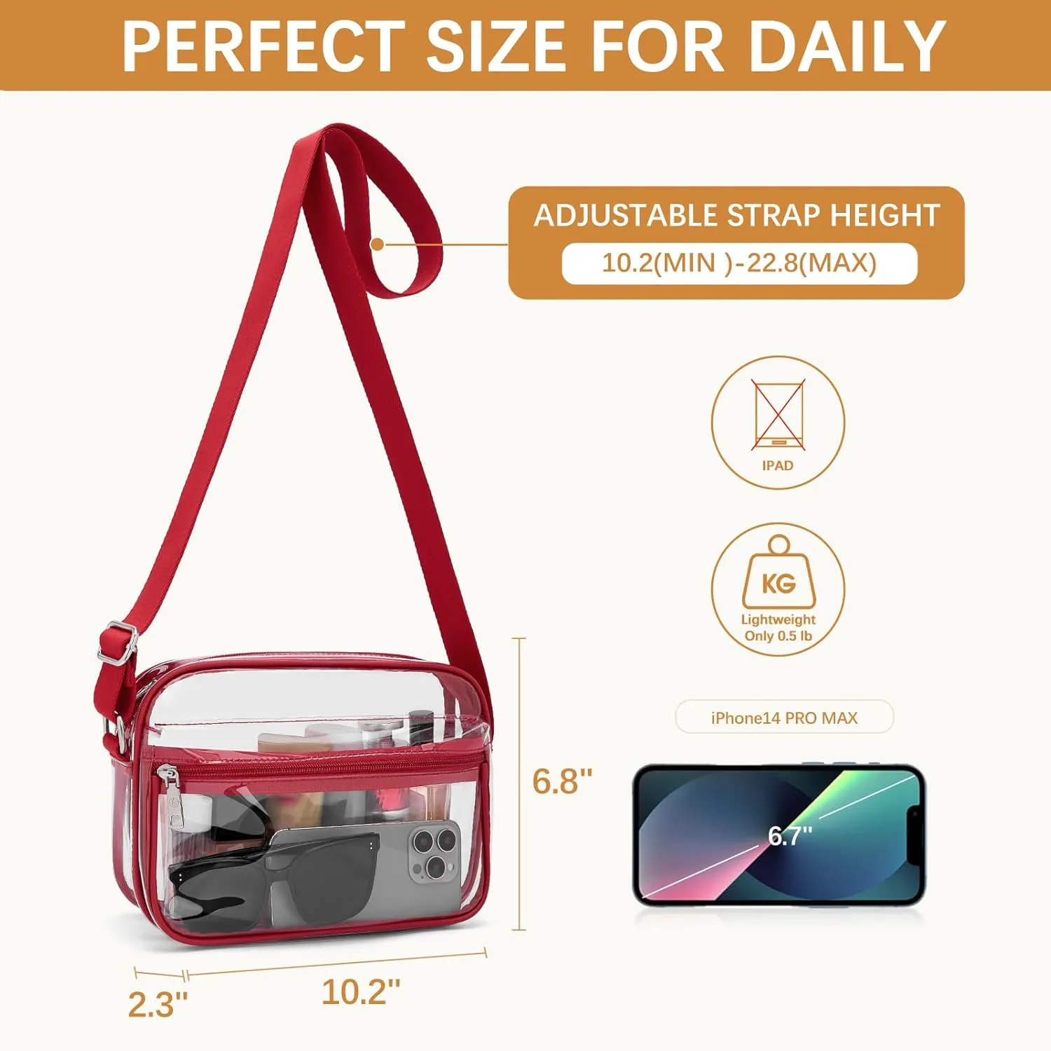 BOSTANTEN Clear Bag for Women Stadium Approved Clear Bags Small Crossbody Purse Trendy for Concerts Sports Events