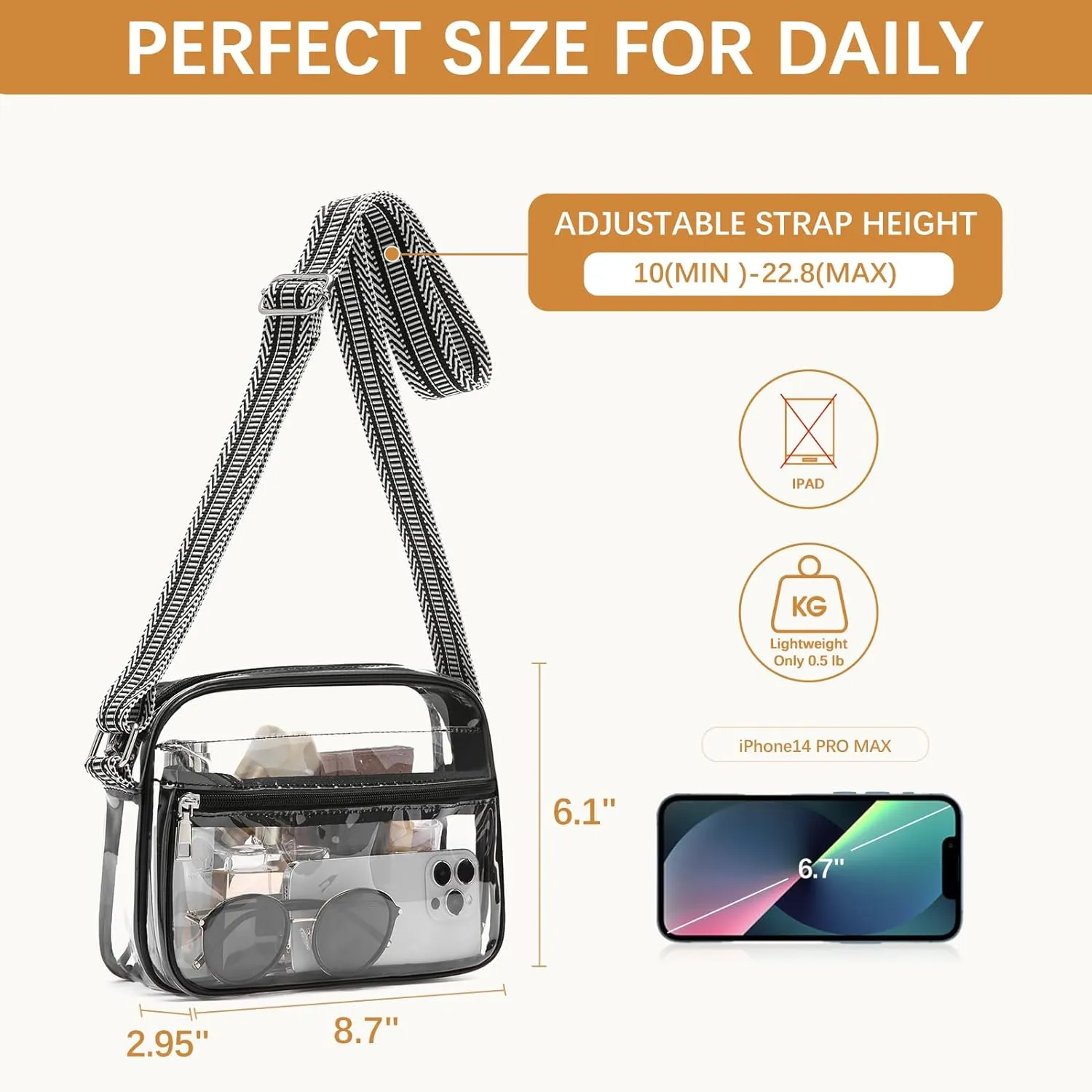 BOSTANTEN Clear Bag for Women Stadium Approved Clear Bags Small Crossbody Purse Trendy for Concerts Sports Events