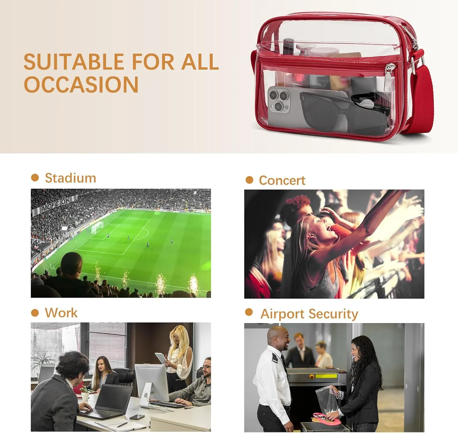 BOSTANTEN Clear Bag for Women Stadium Approved Clear Bags Small Crossbody Purse Trendy for Concerts Sports Events