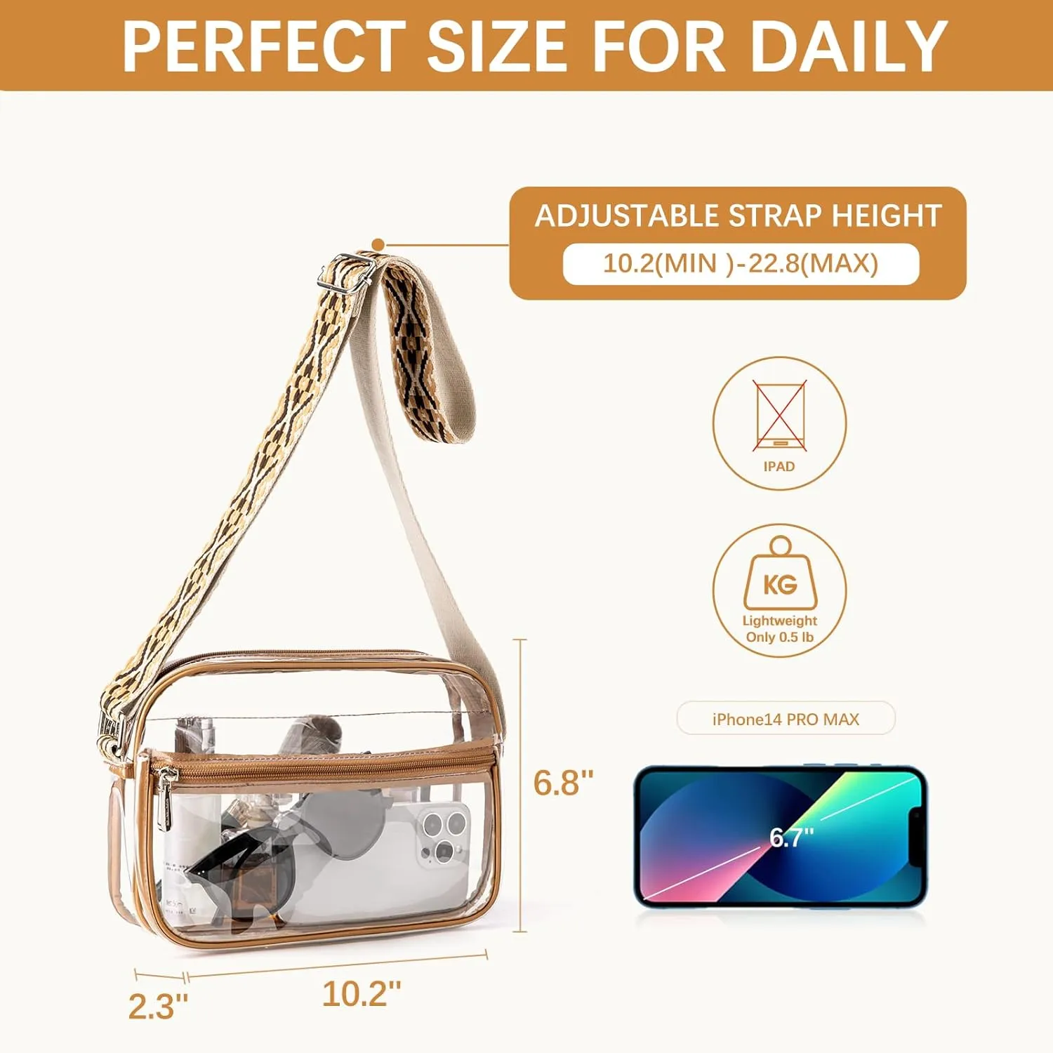 BOSTANTEN Clear Bag for Women Stadium Approved Clear Bags Small Crossbody Purse Trendy for Concerts Sports Events