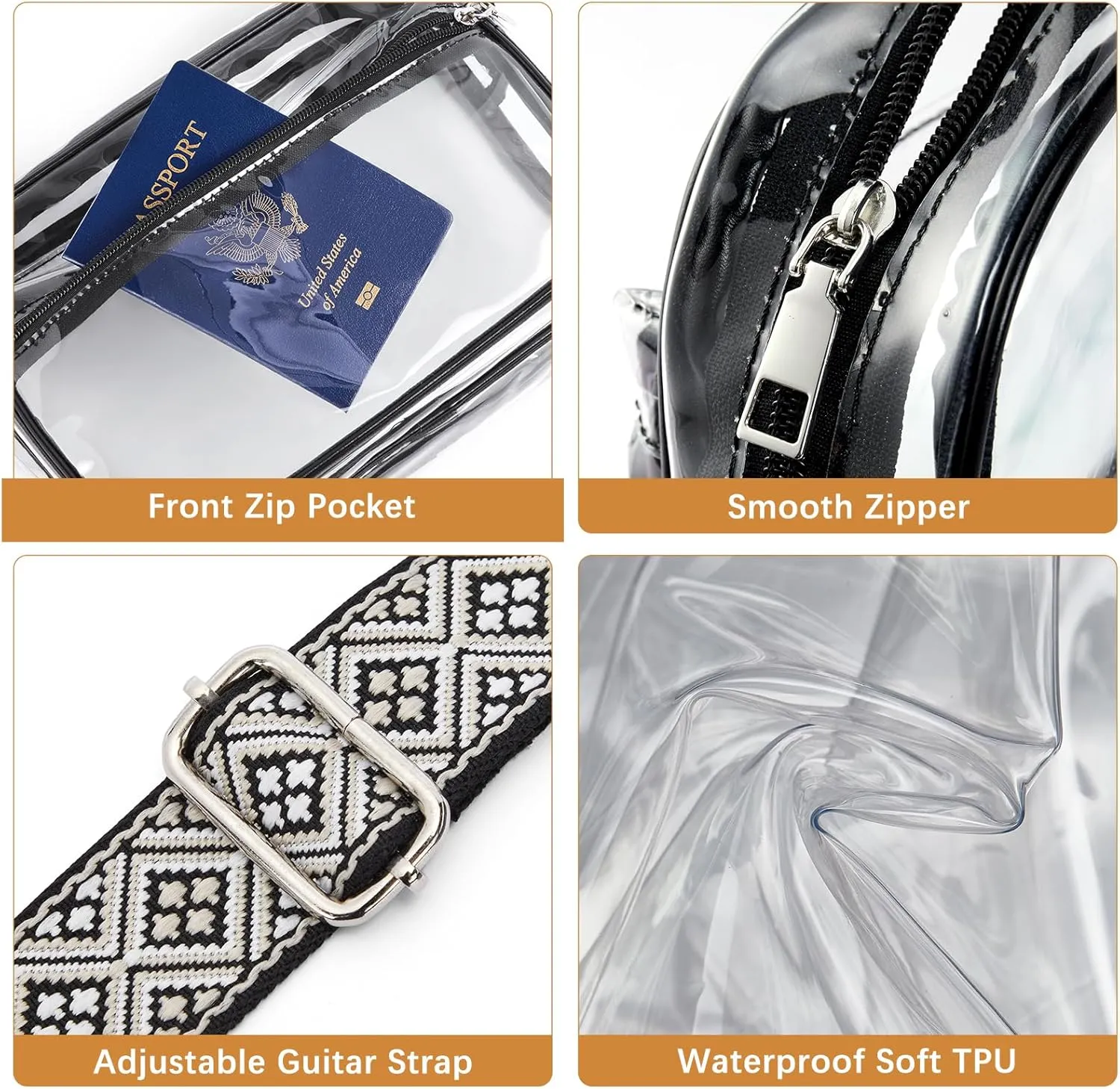 BOSTANTEN Clear Bag for Women Stadium Approved Clear Bags Small Crossbody Purse Trendy for Concerts Sports Events