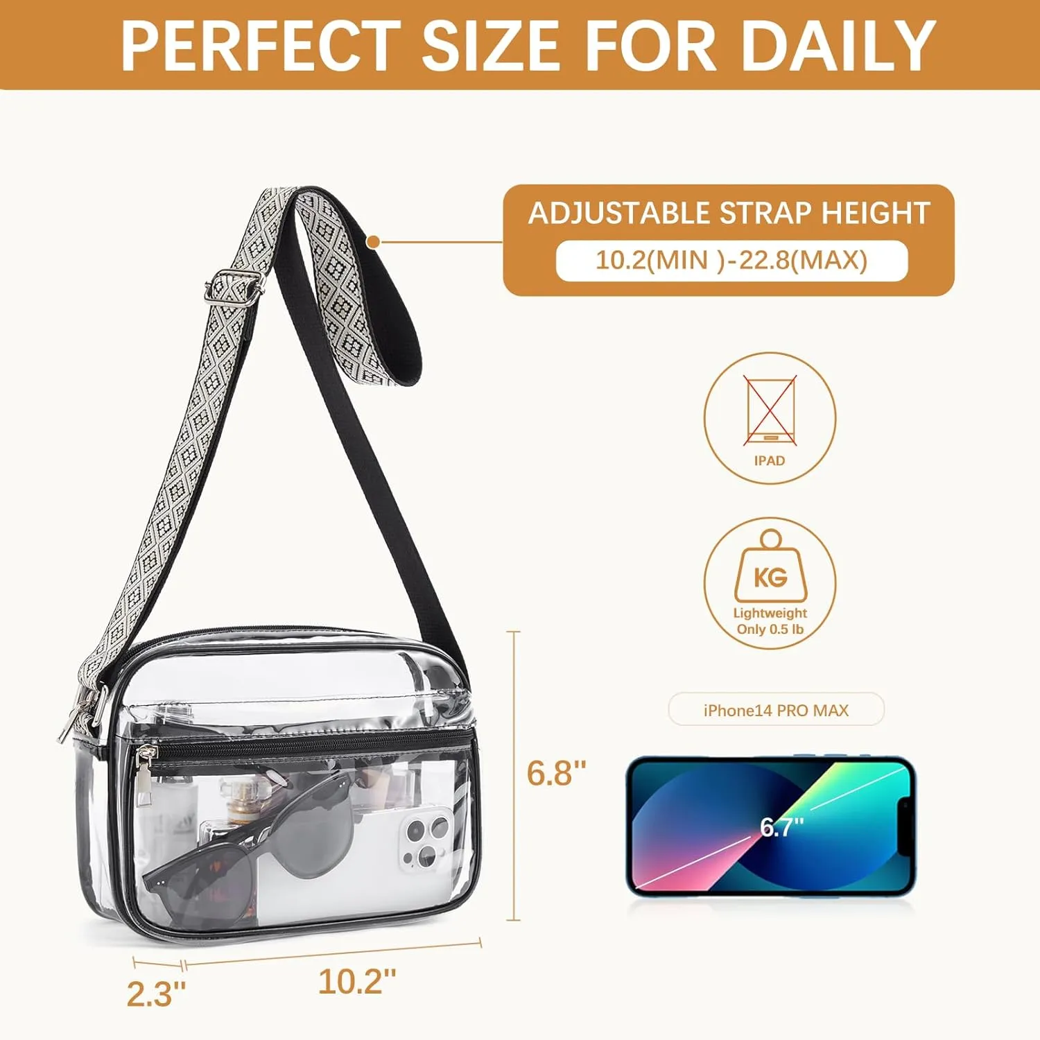 BOSTANTEN Clear Bag for Women Stadium Approved Clear Bags Small Crossbody Purse Trendy for Concerts Sports Events