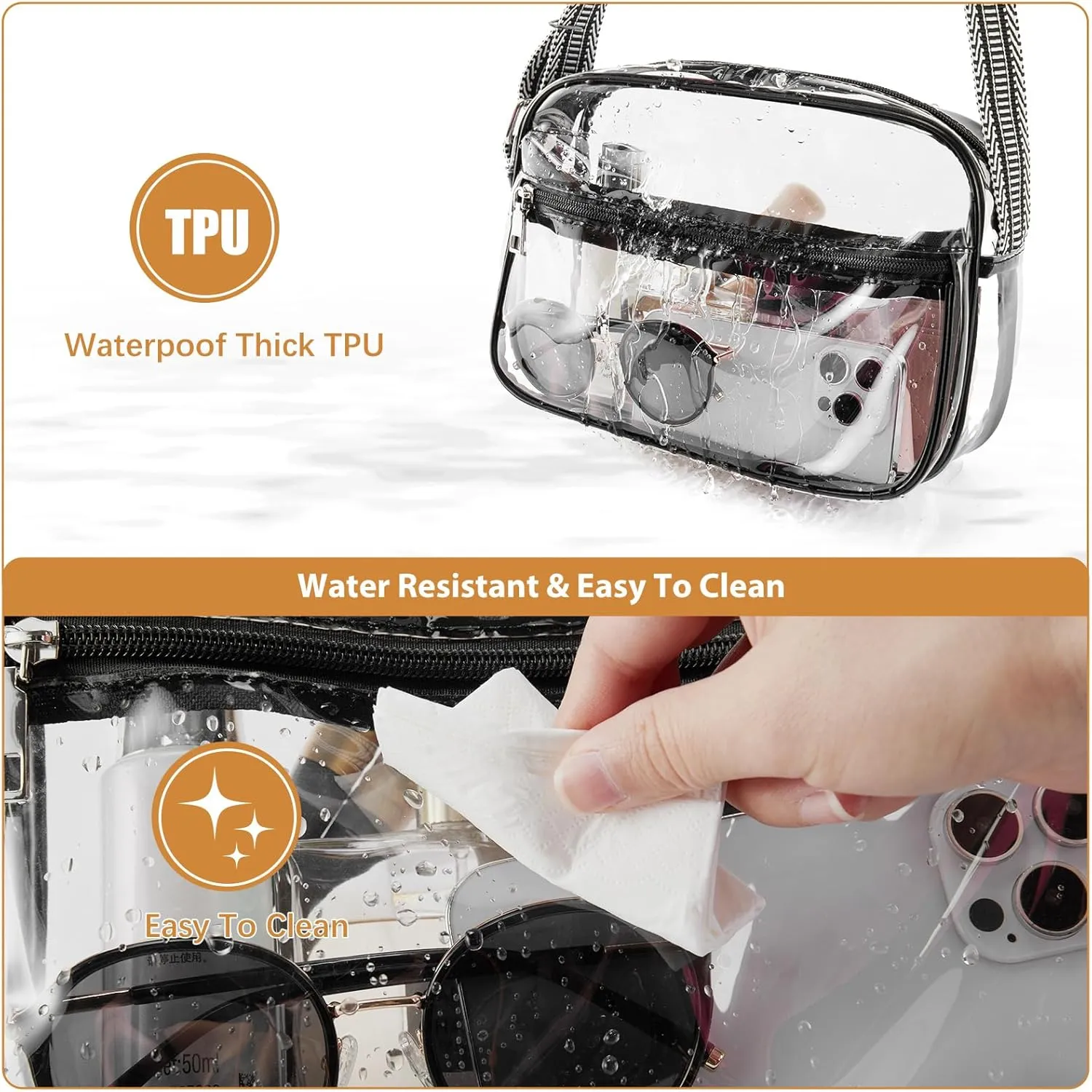 BOSTANTEN Clear Bag for Women Stadium Approved Clear Bags Small Crossbody Purse Trendy for Concerts Sports Events