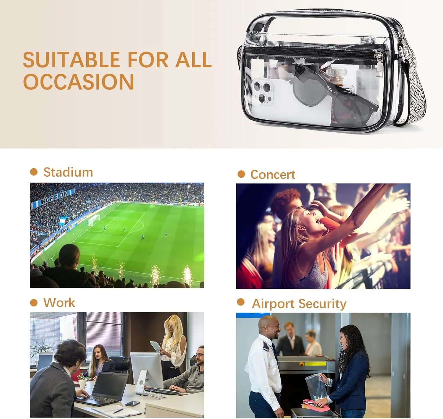 BOSTANTEN Clear Bag for Women Stadium Approved Clear Bags Small Crossbody Purse Trendy for Concerts Sports Events