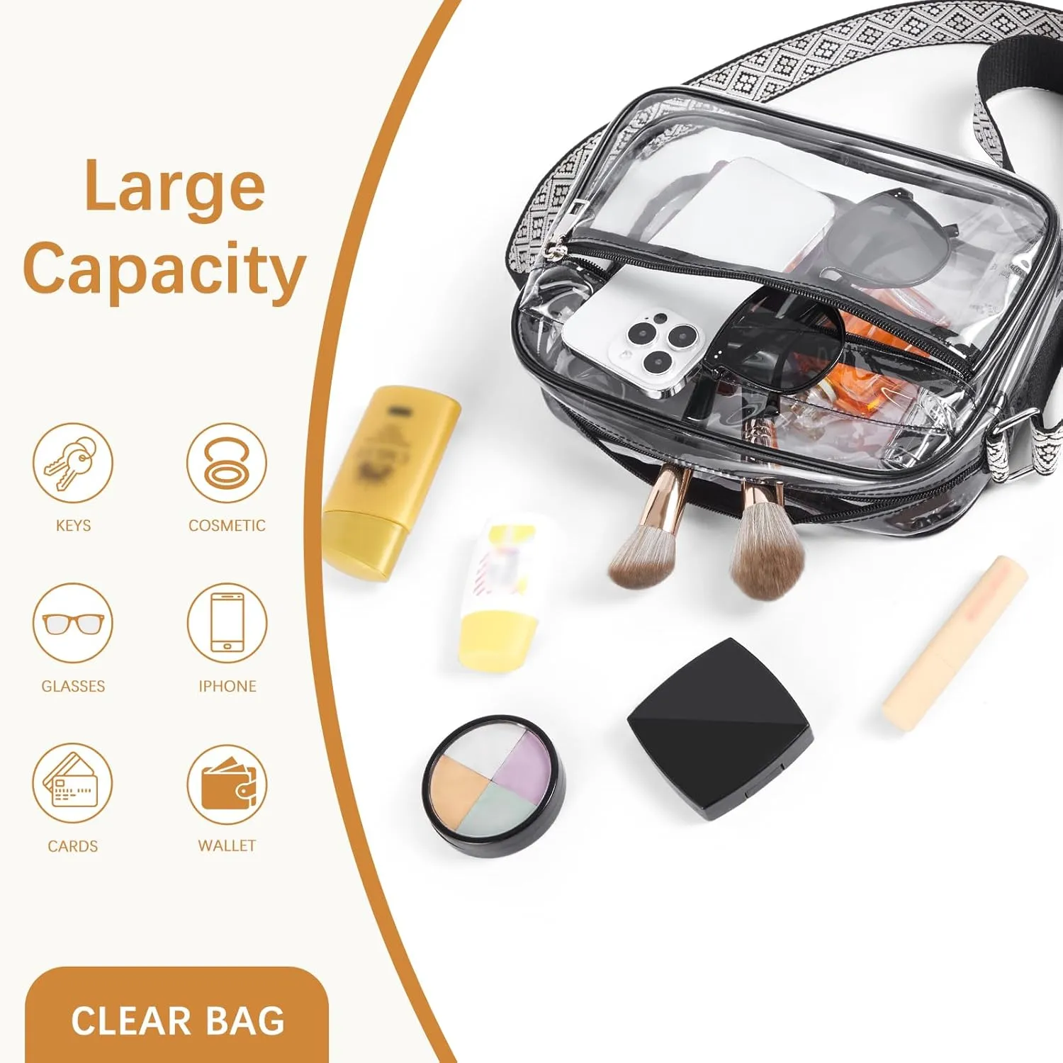 BOSTANTEN Clear Bag for Women Stadium Approved Clear Bags Small Crossbody Purse Trendy for Concerts Sports Events