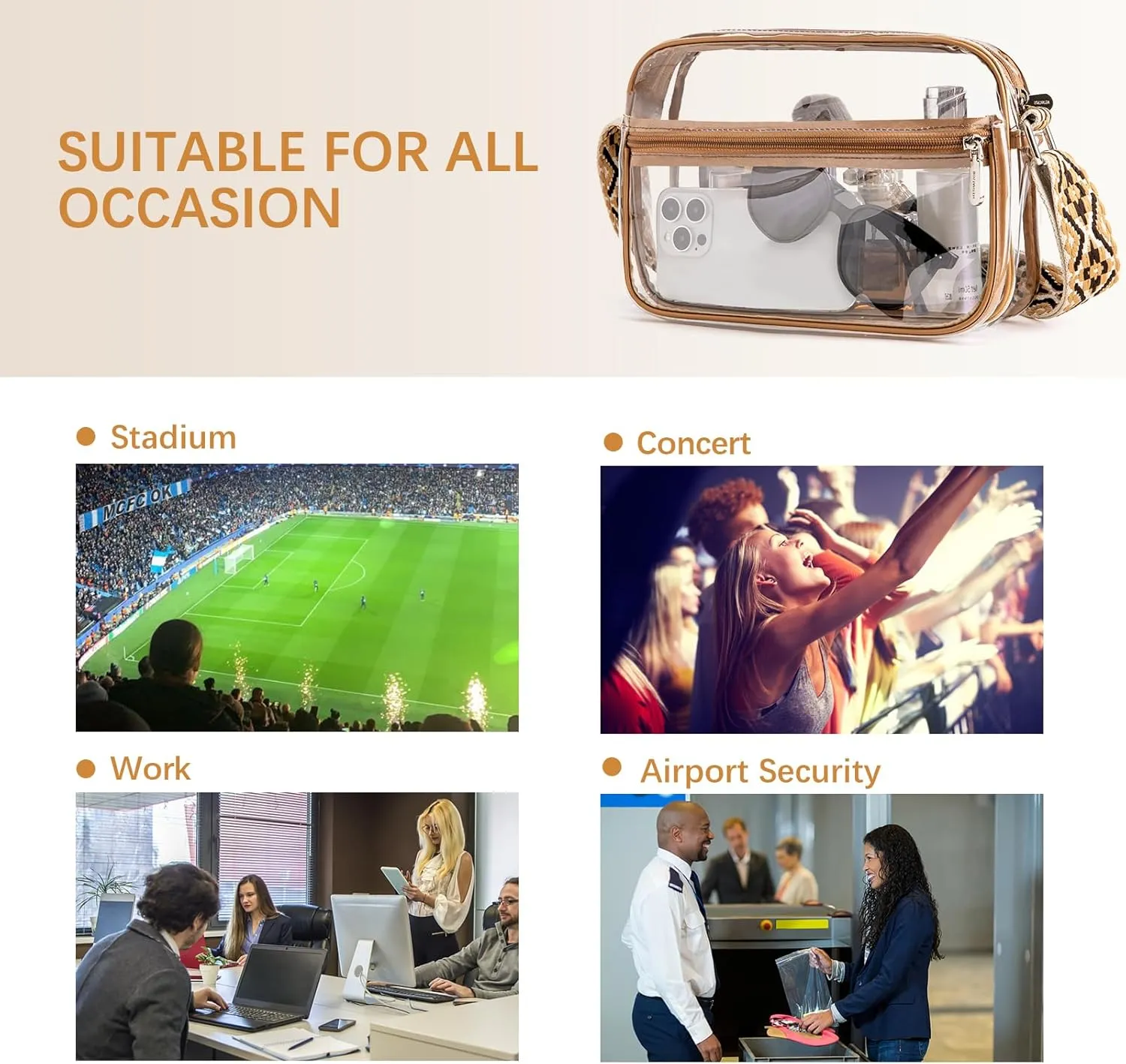 BOSTANTEN Clear Bag for Women Stadium Approved Clear Bags Small Crossbody Purse Trendy for Concerts Sports Events