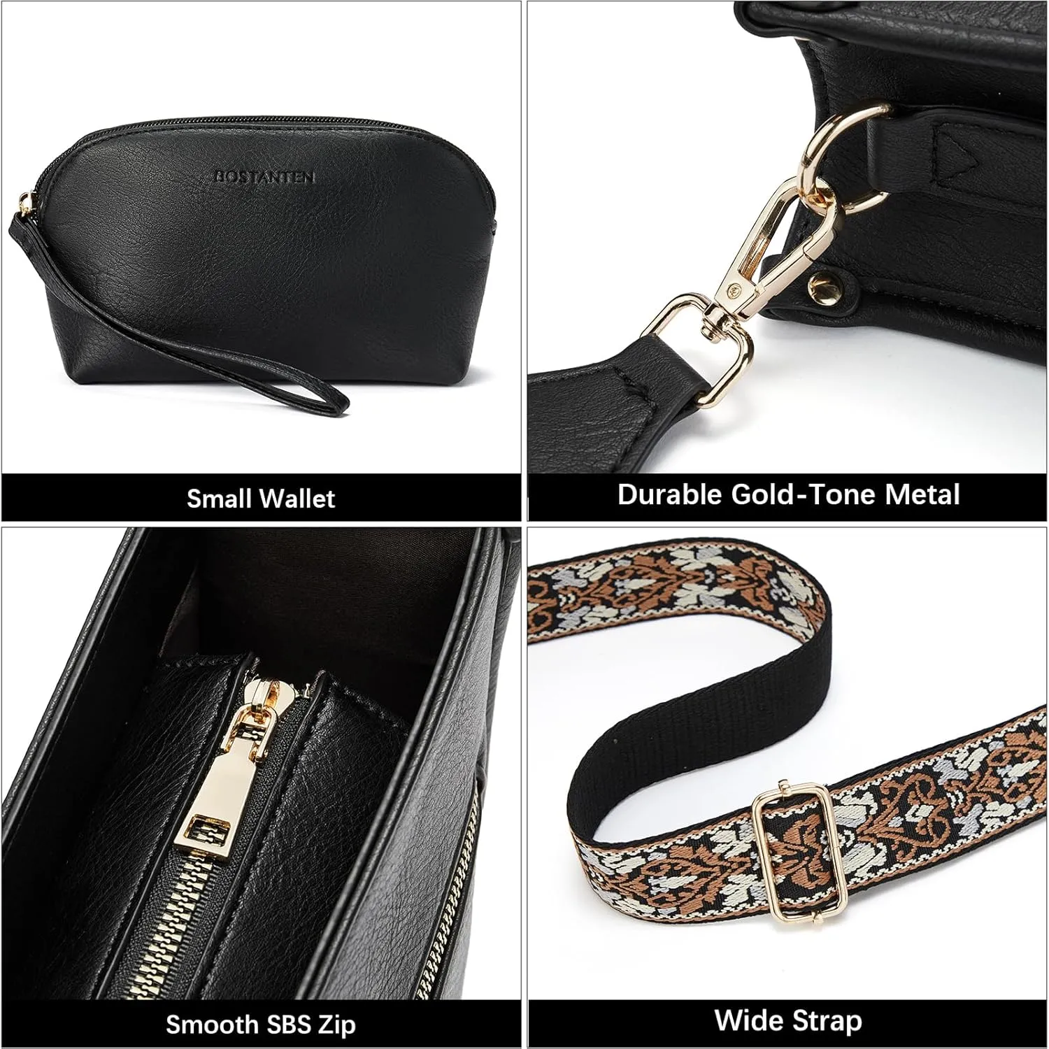 BOSTANTEN Crossbody Bags for Women Trendy Vegan Leather Hobo Handbags Fashion Shoulder Purse with Adjustable Guitar Strap