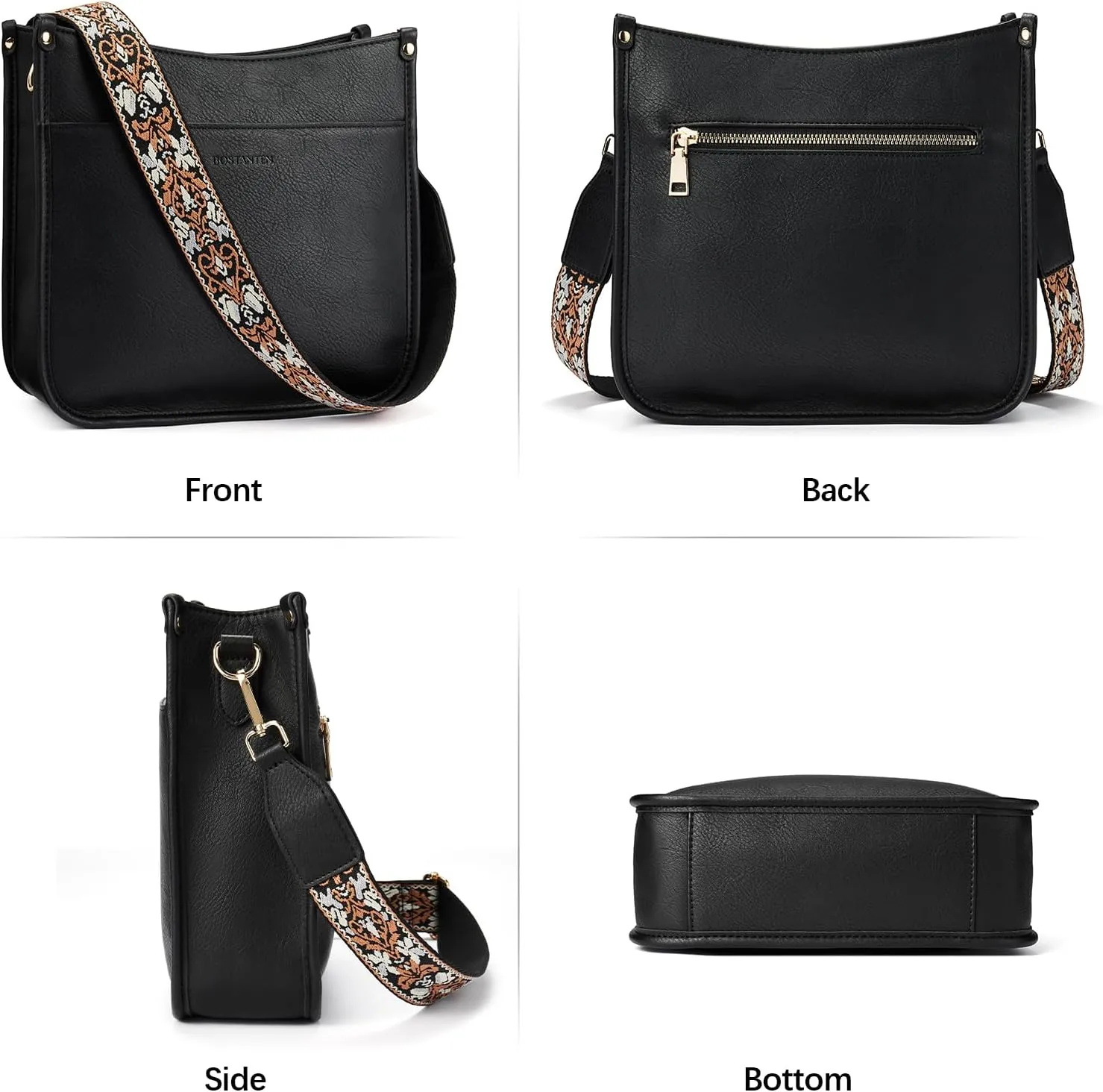 BOSTANTEN Crossbody Bags for Women Trendy Vegan Leather Hobo Handbags Fashion Shoulder Purse with Adjustable Guitar Strap
