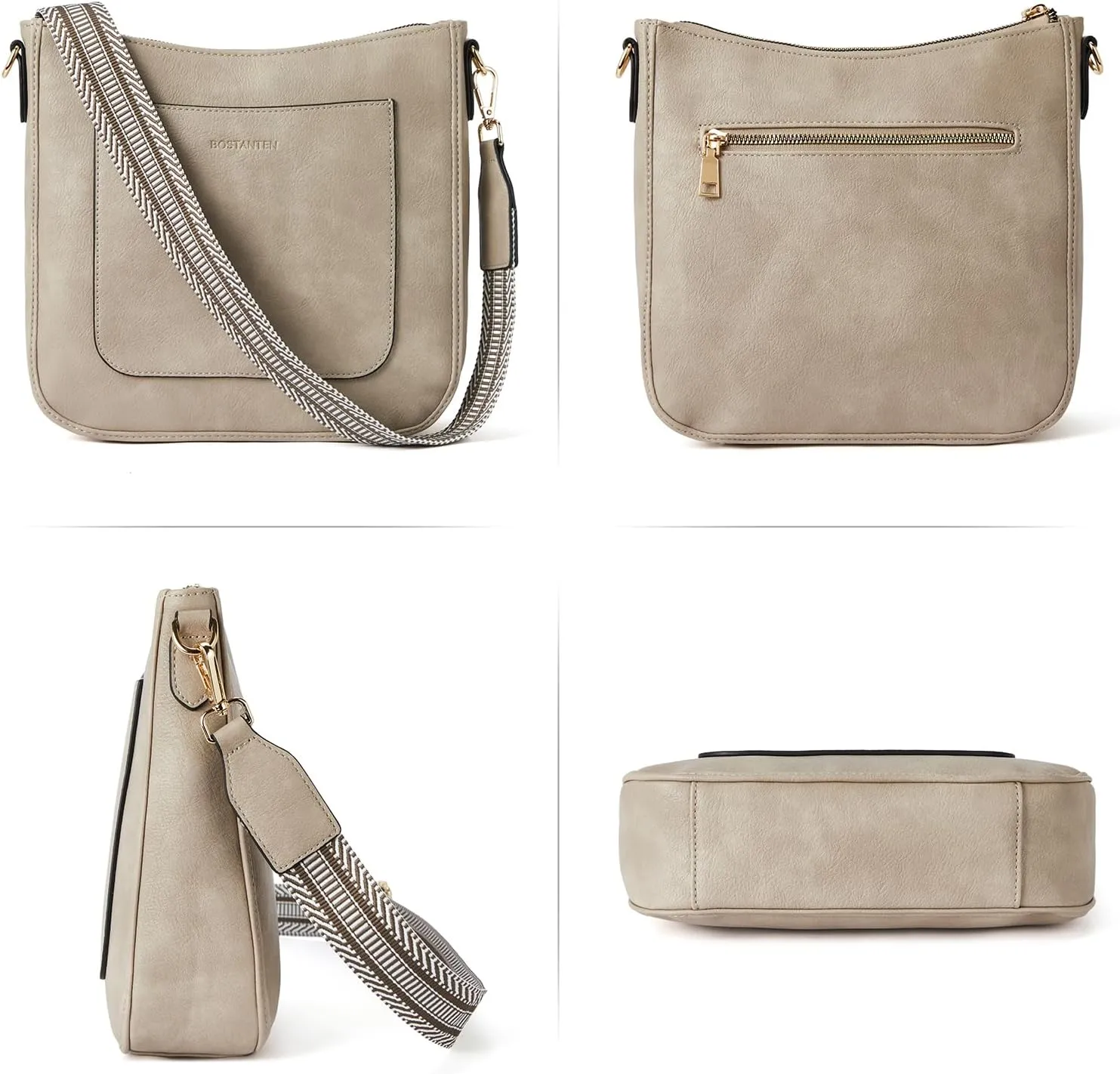 BOSTANTEN Crossbody Bags for Women Trendy Vegan Leather Hobo Handbags Fashion Shoulder Purse with Adjustable Guitar Strap