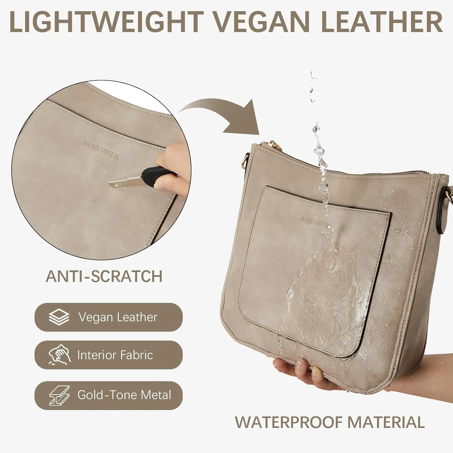 BOSTANTEN Crossbody Bags for Women Trendy Vegan Leather Hobo Handbags Fashion Shoulder Purse with Adjustable Guitar Strap