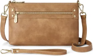 BOSTANTEN Small Crossbody Purse Leather Wristlet Purses for Women with Zipper Pocket Casual Clutch Bags
