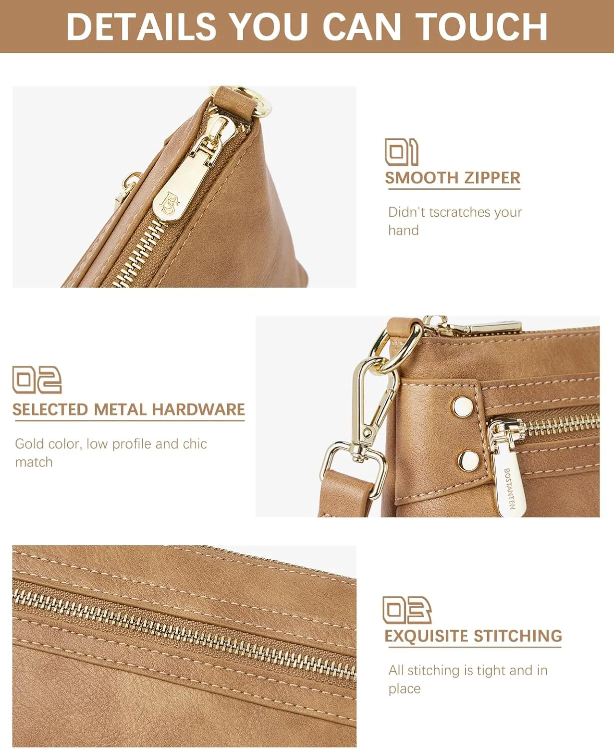 BOSTANTEN Small Crossbody Purse Leather Wristlet Purses for Women with Zipper Pocket Casual Clutch Bags