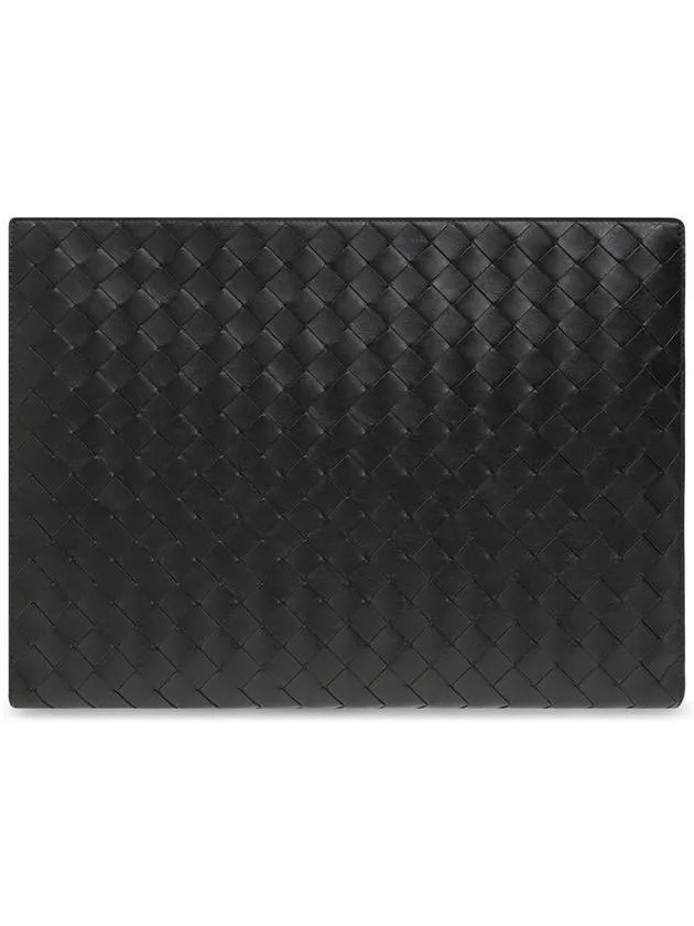 Bottega Veneta Intrecciato Zipper Leather Clutch Bag Black