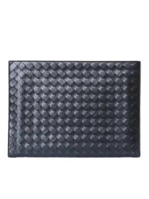 Bottega Veneta Intrecciato Zipper Leather Clutch Bag Black