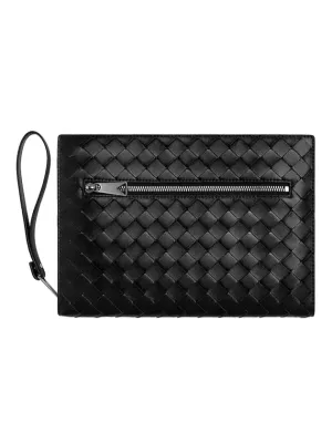 Bottega Veneta Intrecciato Zipper Small Clutch Bag Black