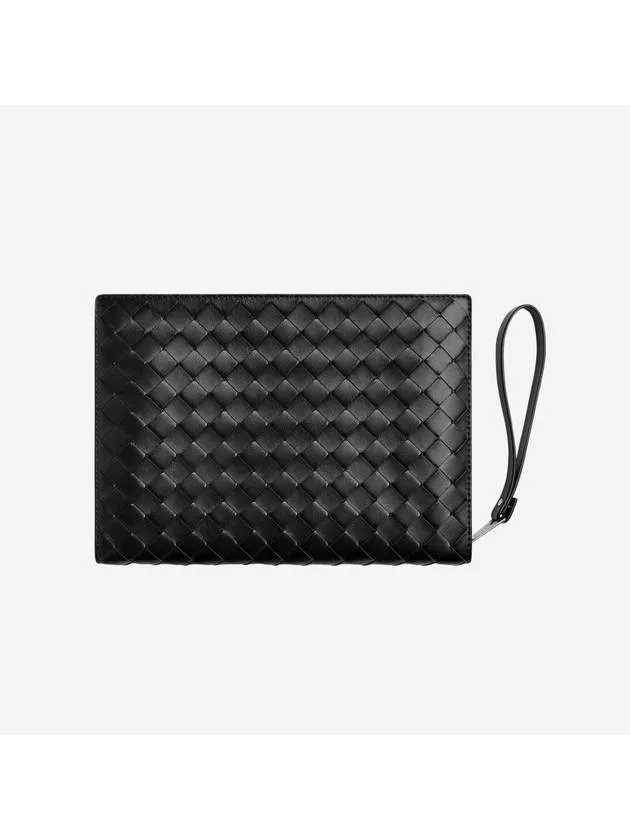 Bottega Veneta Intrecciato Zipper Small Clutch Bag Black
