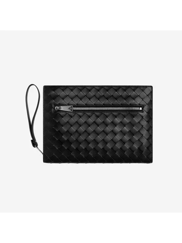 Bottega Veneta Intrecciato Zipper Small Clutch Bag Black