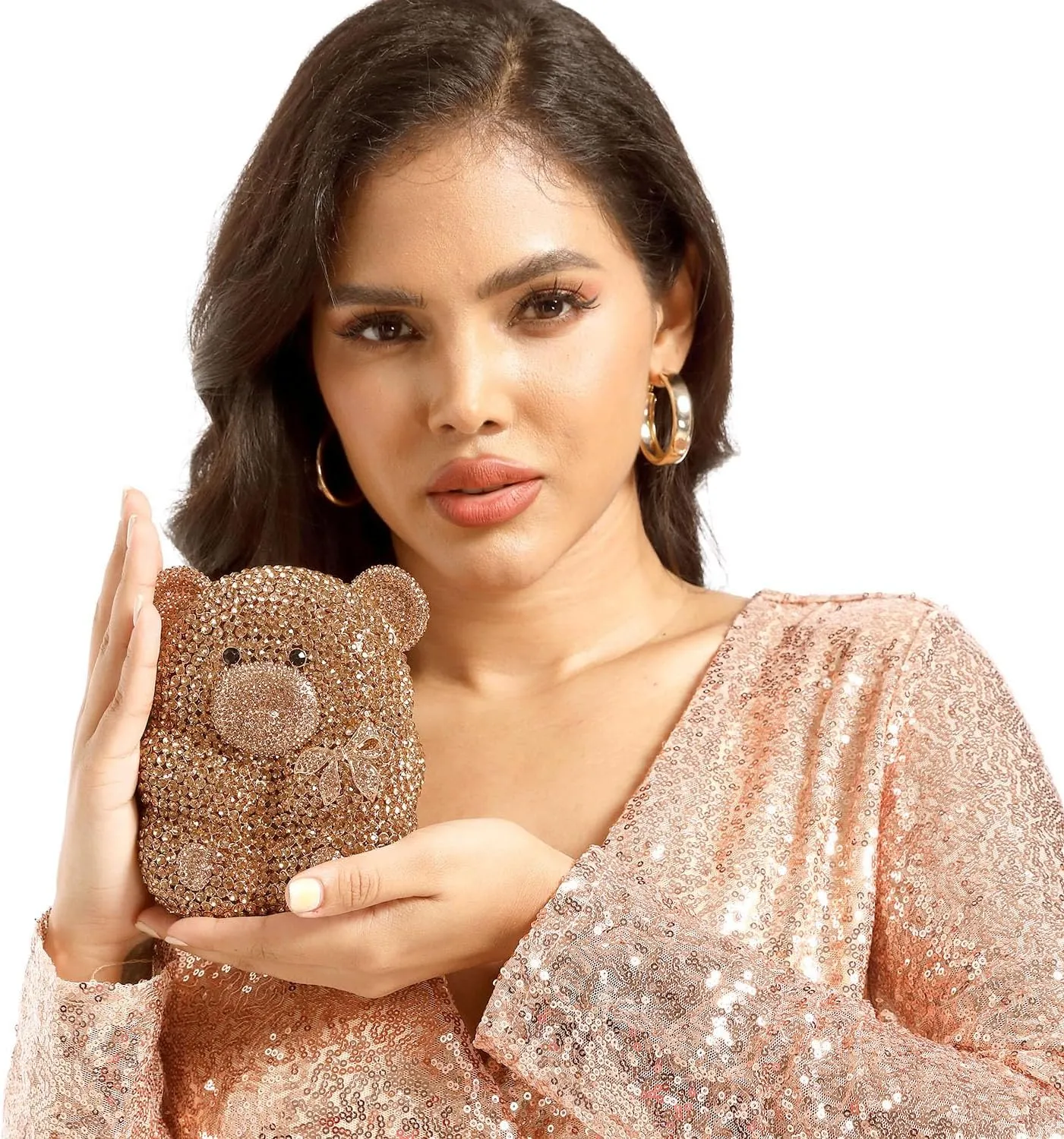 Boutique De FGG Bear Evening Bags and clutches for Women Formal Crystal Clutch Purse Party Animal Rhinestone Handbags,Mini