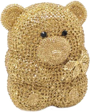Boutique De FGG Bear Evening Bags and clutches for Women Formal Crystal Clutch Purse Party Animal Rhinestone Handbags,Mini