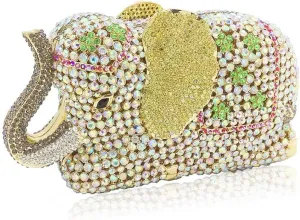 Boutique De FGG Elephant Crystal Clutch Bags Women Animal Rhinestone Evening Handbags Bridal Party Crystal Clutch Purse,Mini