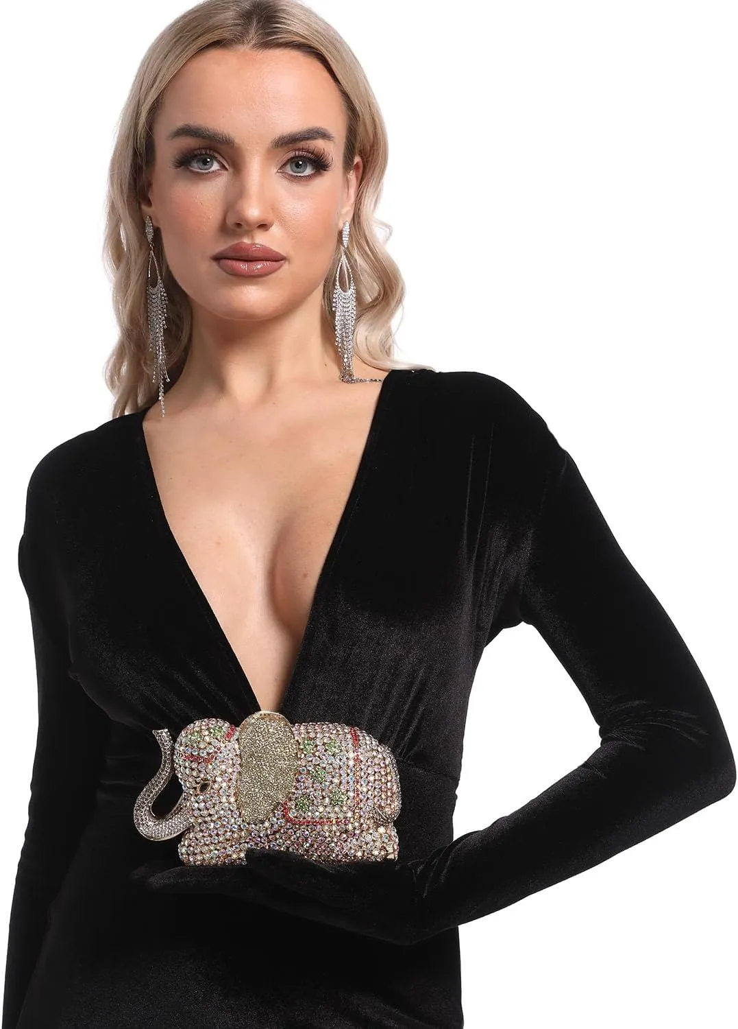 Boutique De FGG Elephant Crystal Clutch Bags Women Animal Rhinestone Evening Handbags Bridal Party Crystal Clutch Purse,Mini
