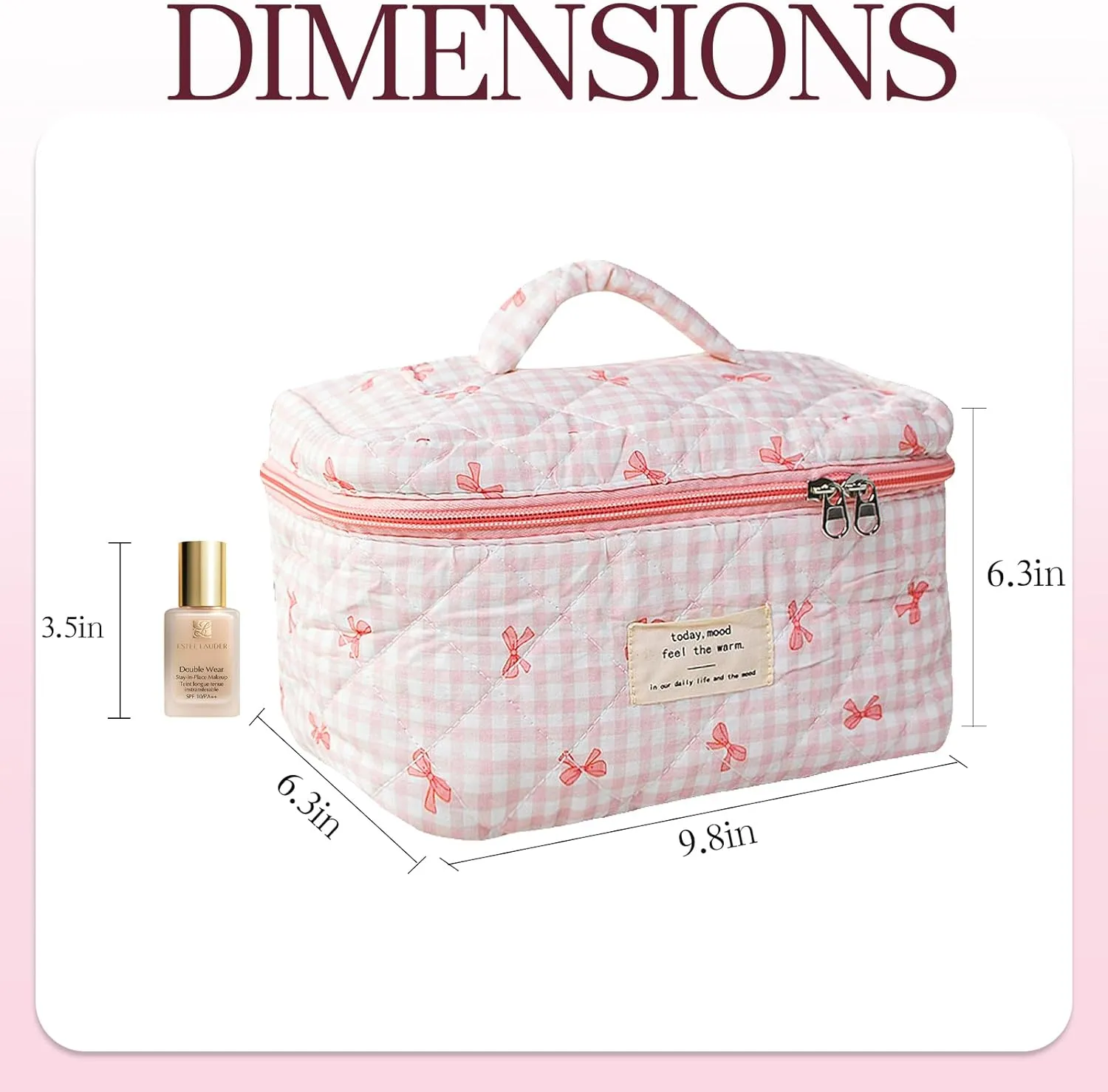 Bow Makeup Bag Organizer, Travel Makeup Bags for Women, Quilted Cosmetic Bag for Women, Large Travel Toiletry Bag, Cute Makeup Bags for Teen Girls, Cute Toiletry Bag Organizer