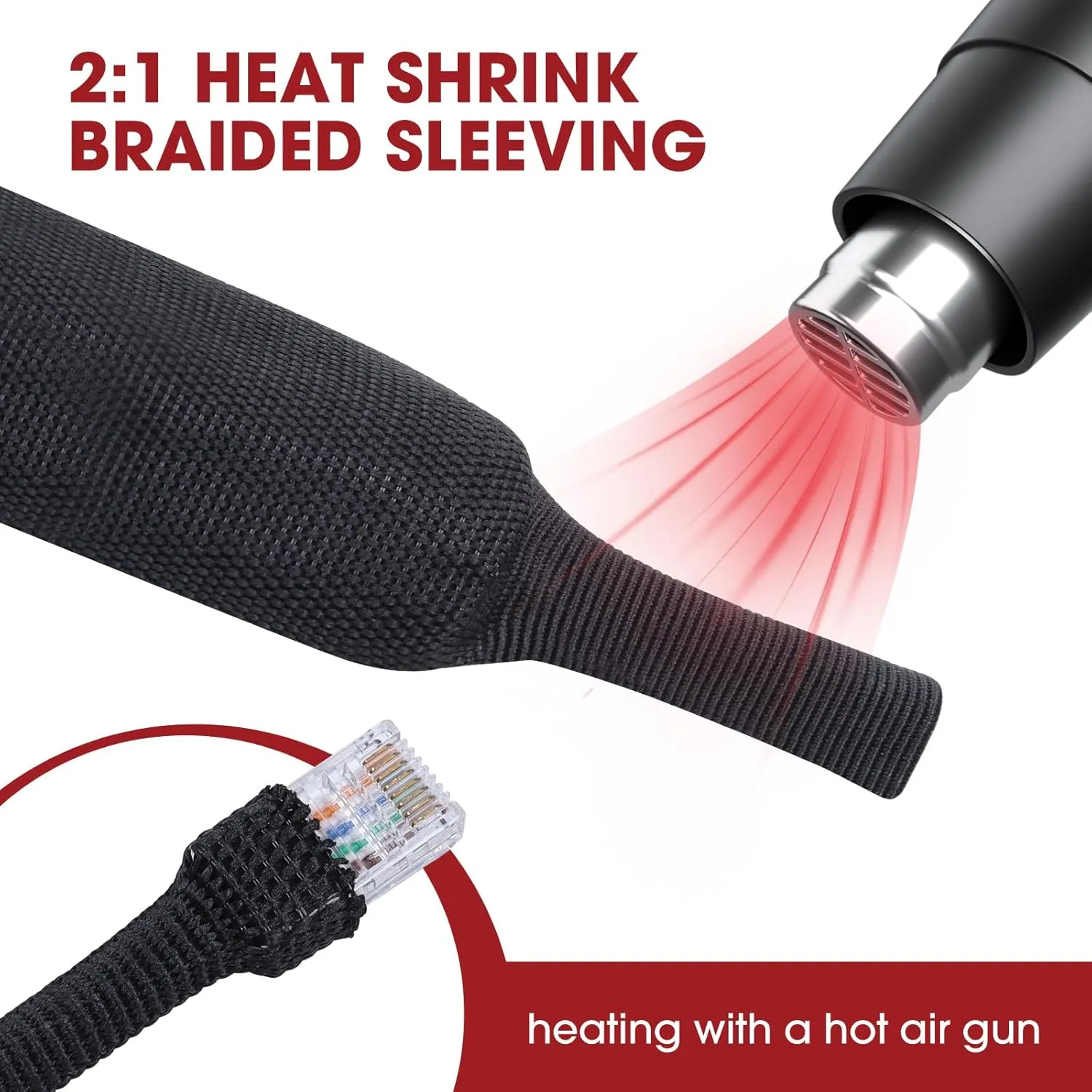 Braided Sleeving 2:1 Shrinkable Fabric Heat Shrink Tubing- Abrasion Protection Flexibility Wiring Harness Cable Sheath (1/2" ID, 30ft)