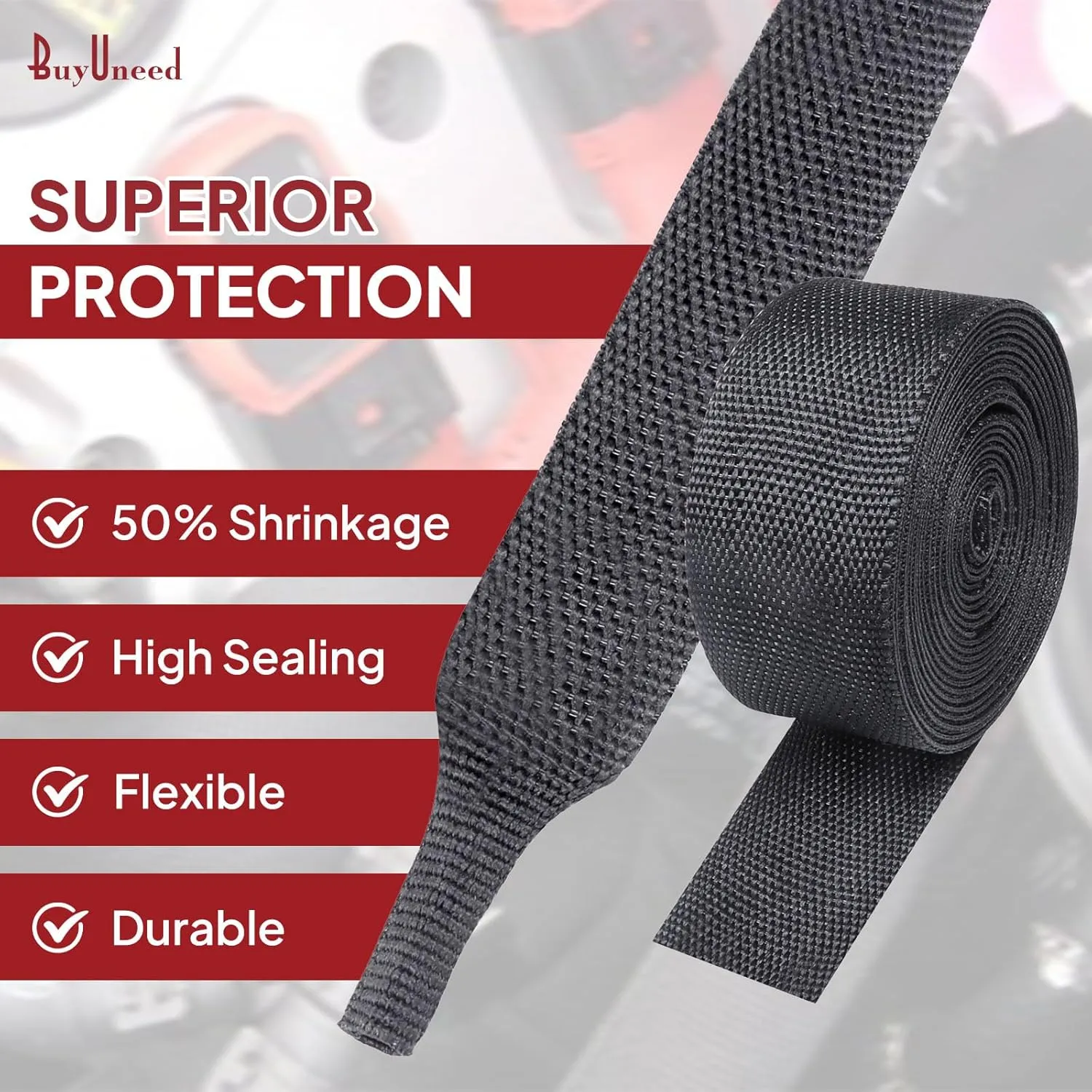 Braided Sleeving 2:1 Shrinkable Fabric Heat Shrink Tubing- Abrasion Protection Flexibility Wiring Harness Cable Sheath (1/2" ID, 30ft)