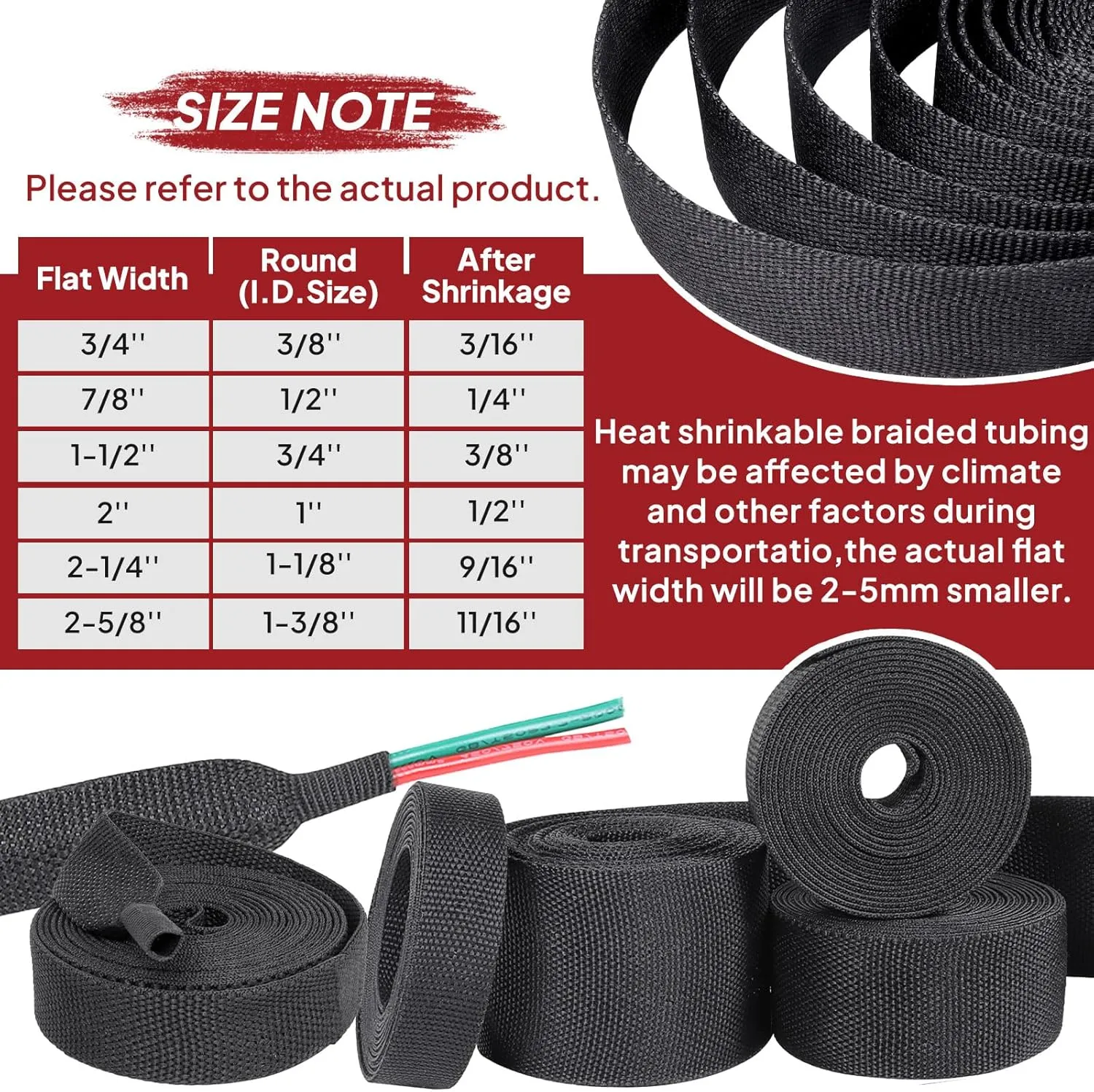 Braided Sleeving 2:1 Shrinkable Fabric Heat Shrink Tubing- Abrasion Protection Flexibility Wiring Harness Cable Sheath (1/2" ID, 30ft)