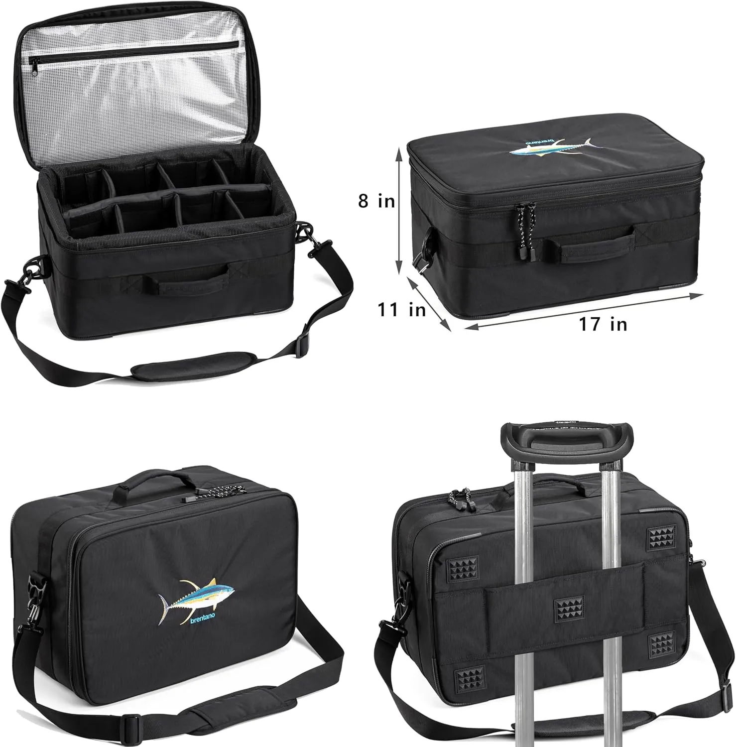 BRENTANO OUTDOOR FISHING REEL CASE BAG WATER RESISTANT WITH HARD STRUCTURE FRAME (Black, Large)