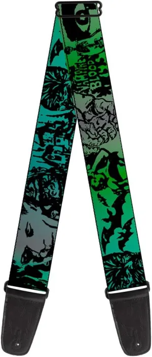 Buckle-Down Guitar Strap Retro Monster Aqua Black 2 Inches Wide