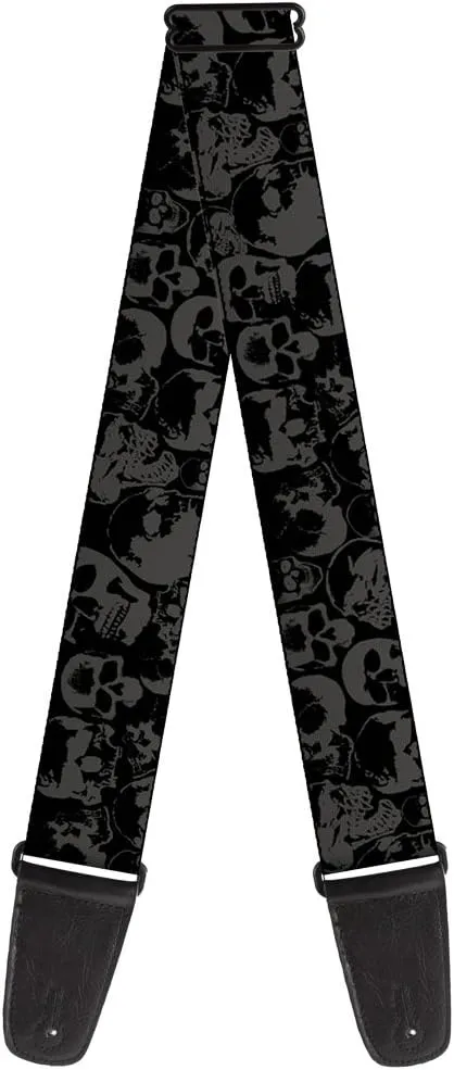 Buckle-Down Guitar Strap Skull Pile Black Gray 2 Inches Wide